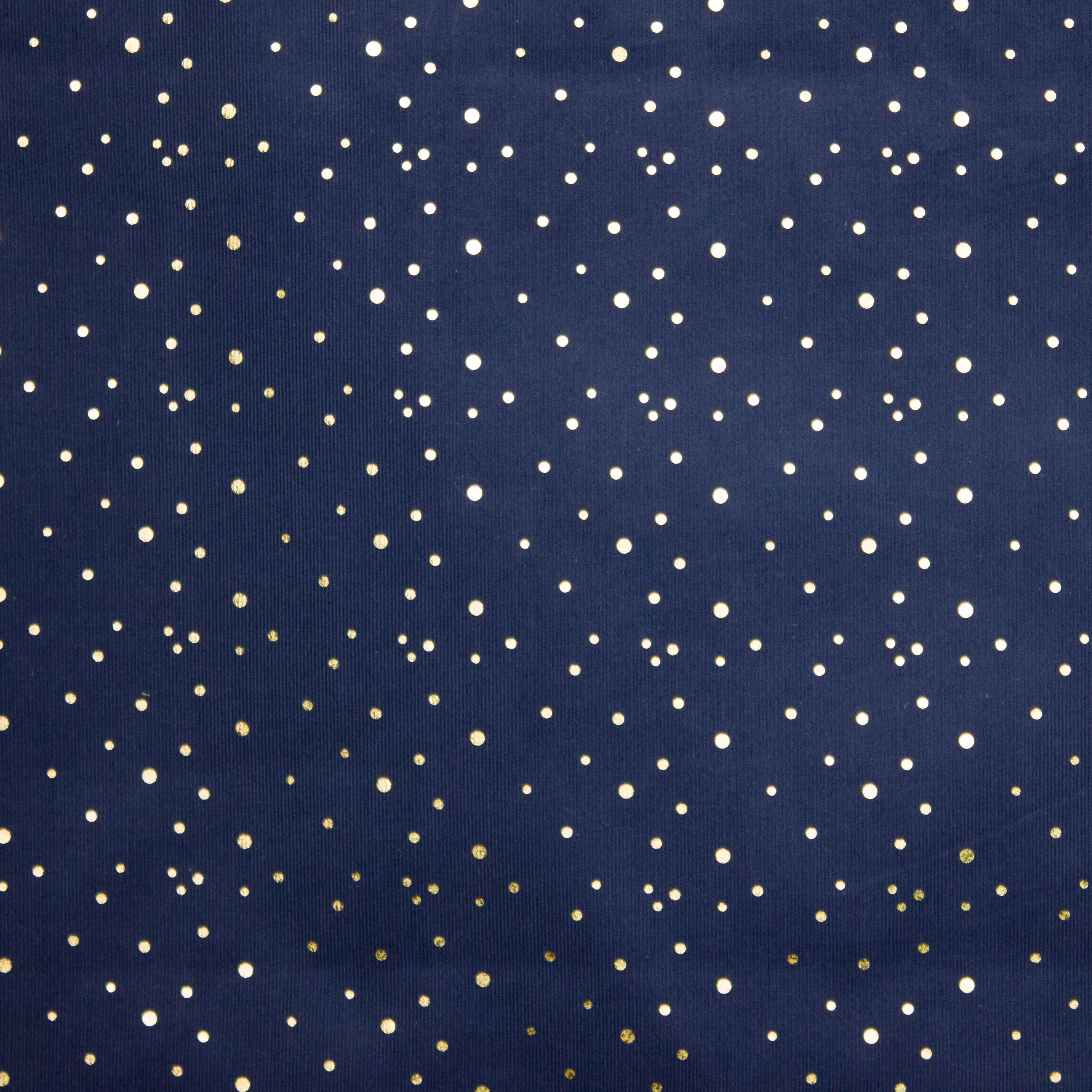 Donker blauw ribfluweel met gouden stipjes