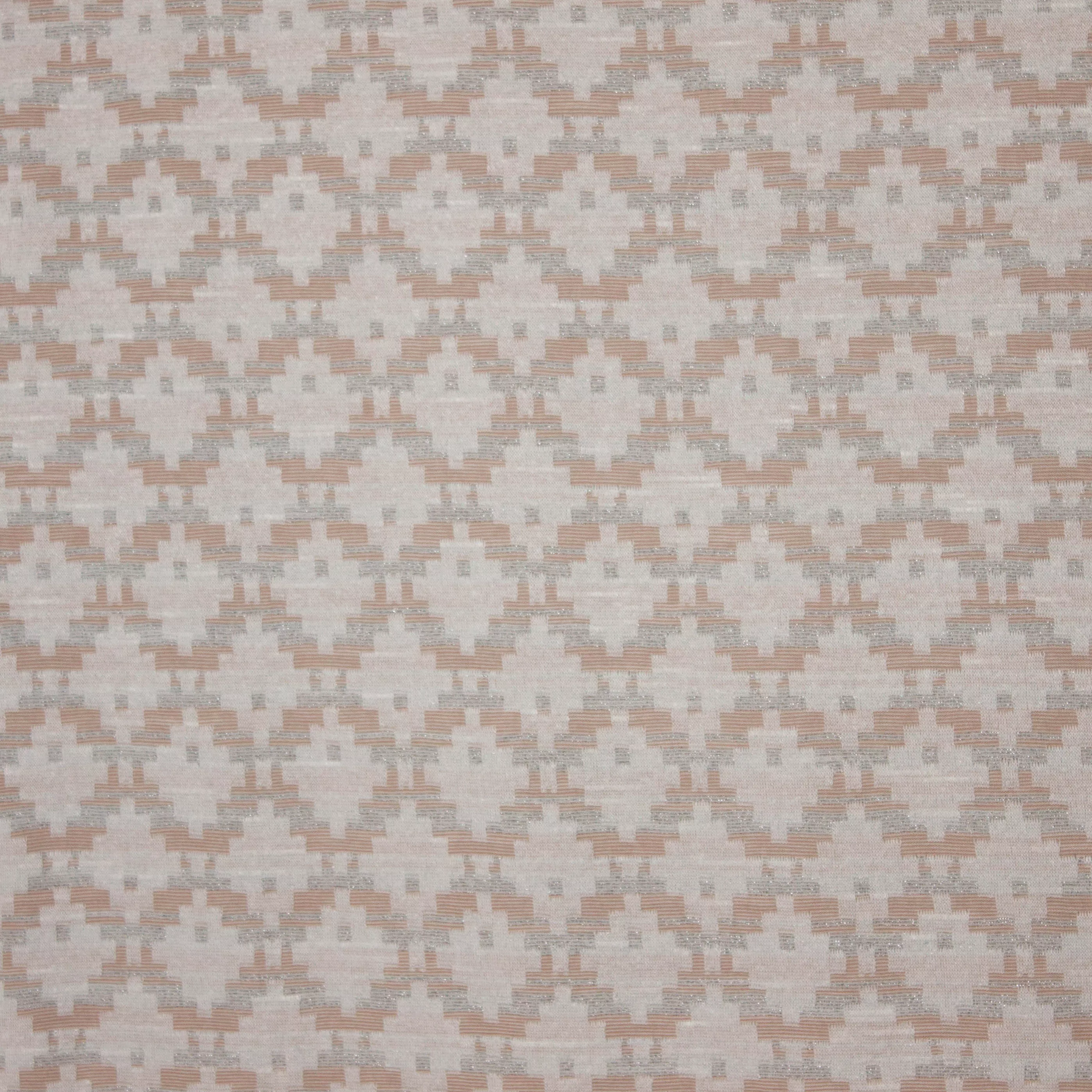 Fijn breitje met geometrische motief in wit, lichtroze en zilveren glitter