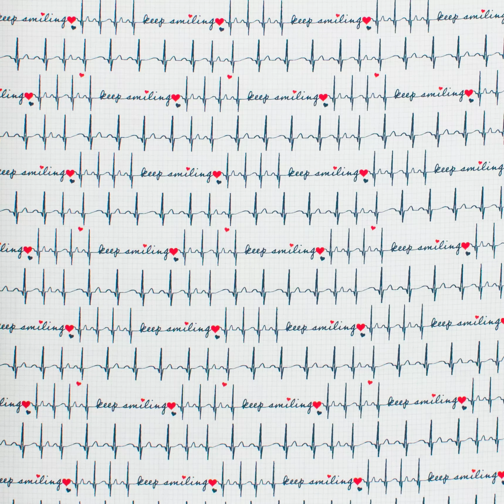 Witte geruite katoen tricot met tekst met ECG motief