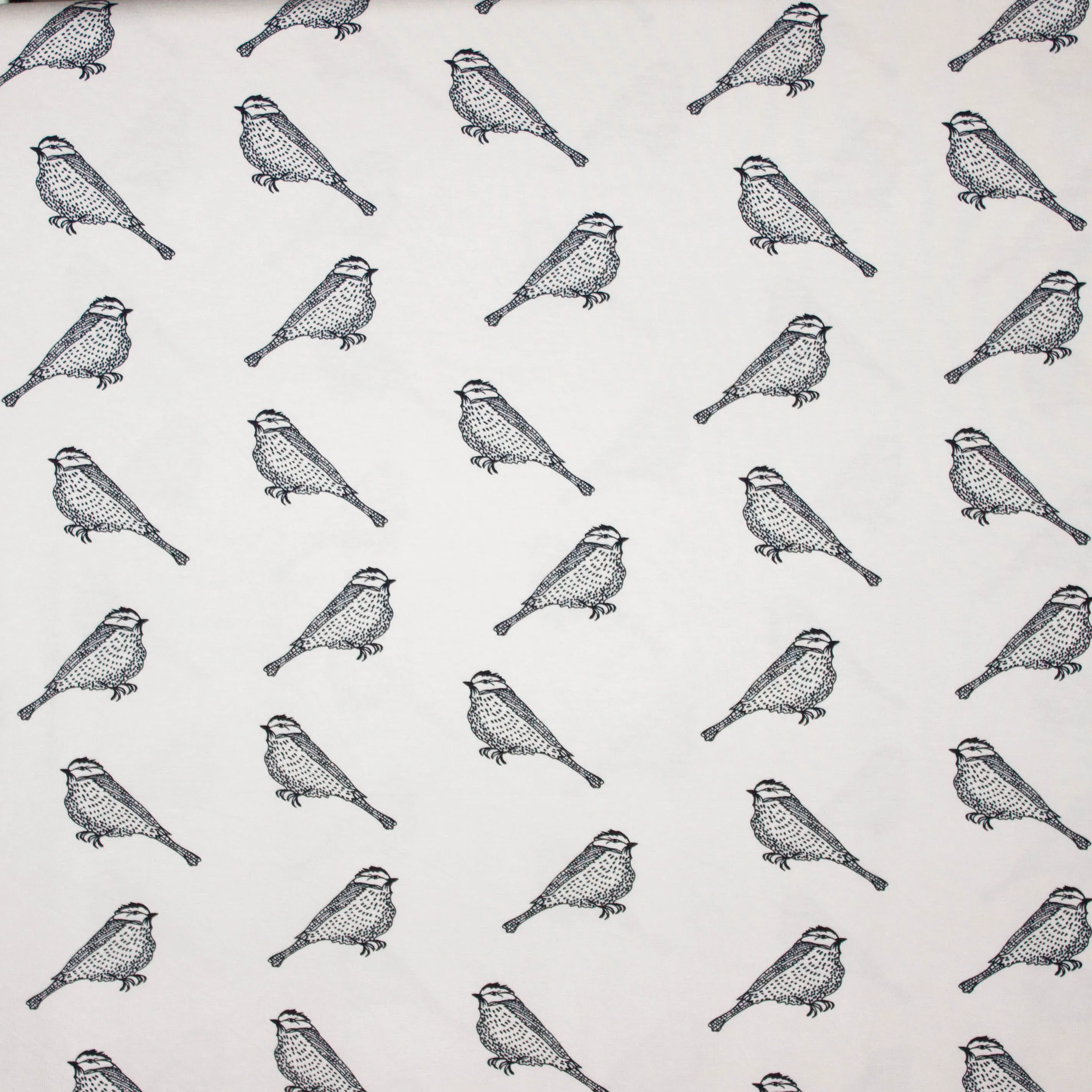 Witte viscosetricot met zwarte vogels