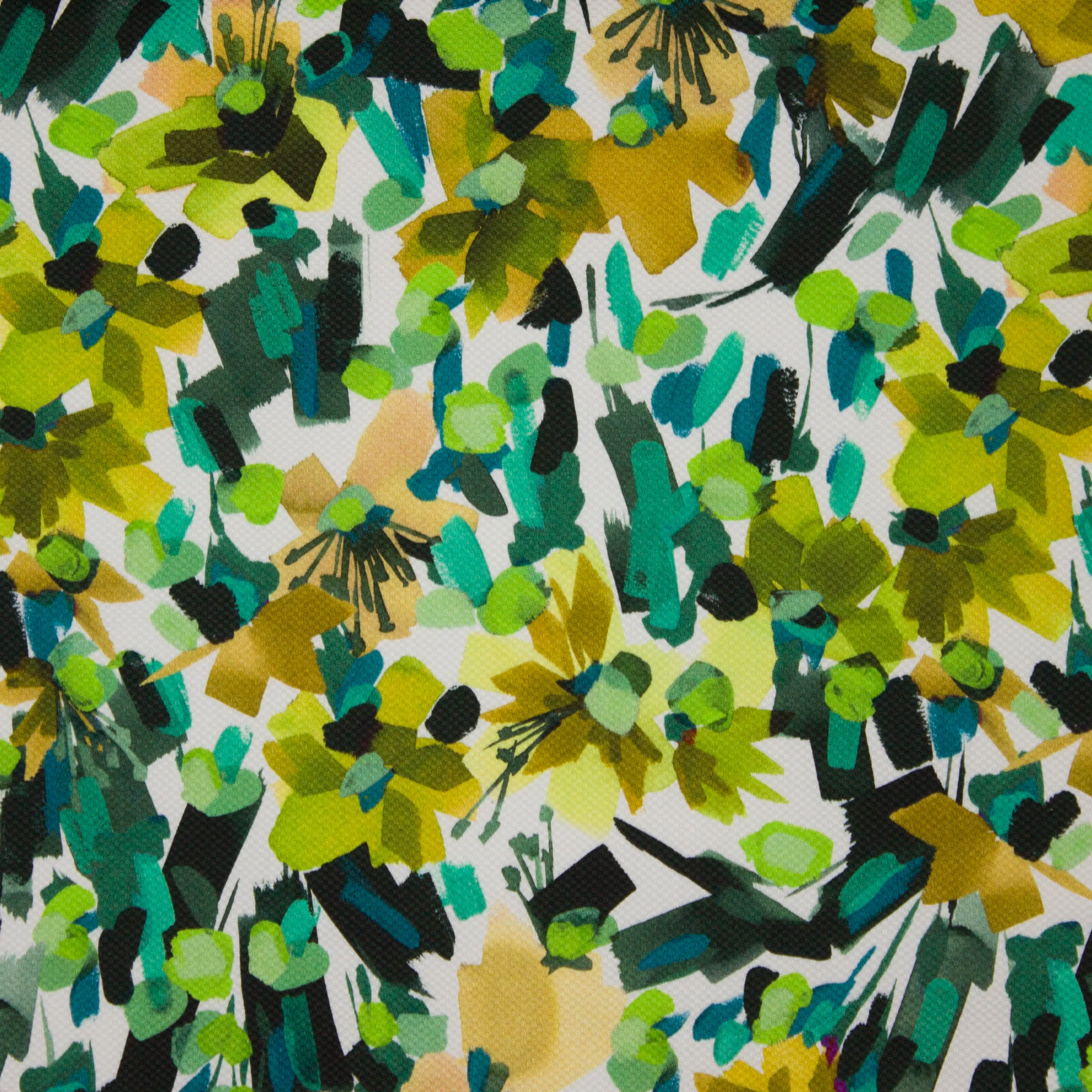 Witte Italiaanse piqué katoen met abstracte bloemen bedrukking