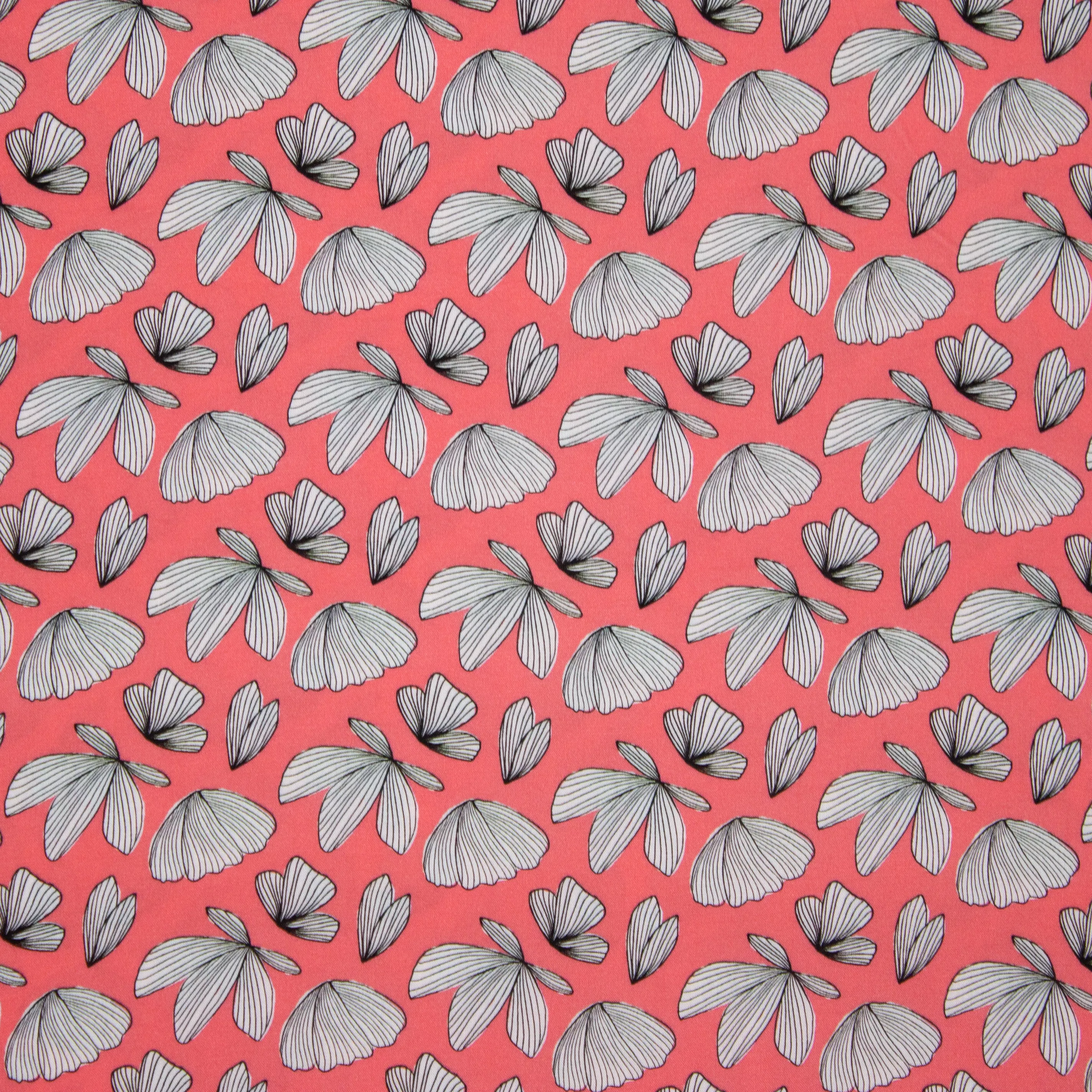 Roze viscose met blaadjes patroon