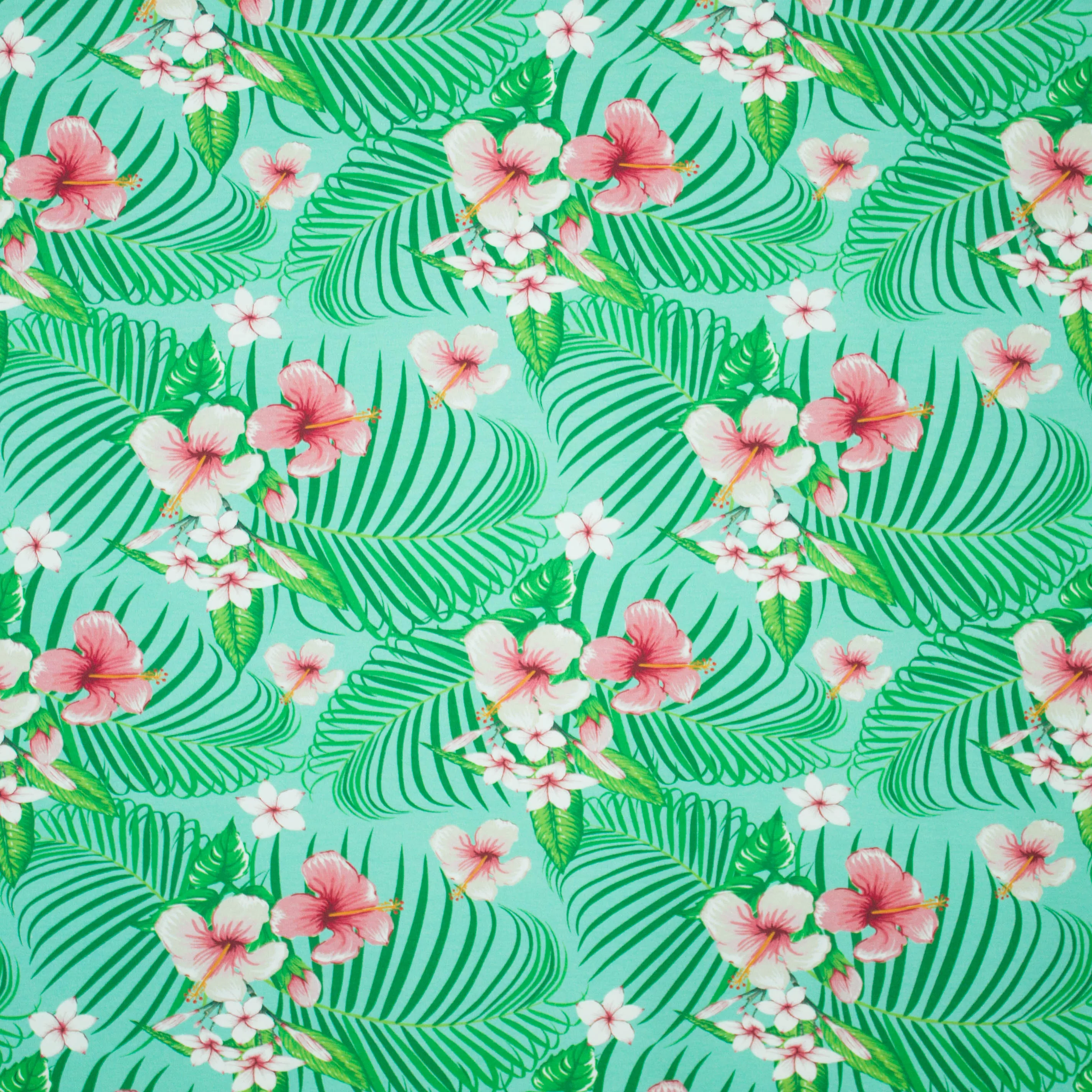 Munt tricot met bloemen en bladeren - Megan Blue Fabrics