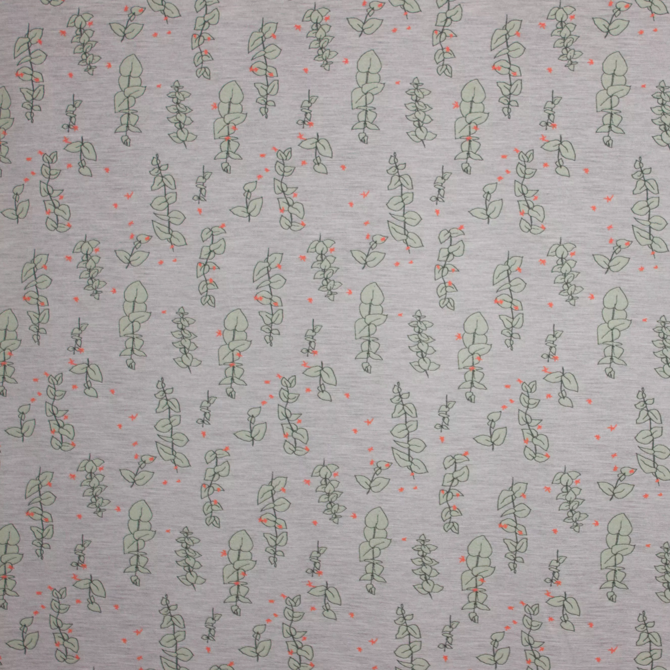 Grijs gemêleerde modal tricot met eucalyptus blaadjes van 'Lillestoff'