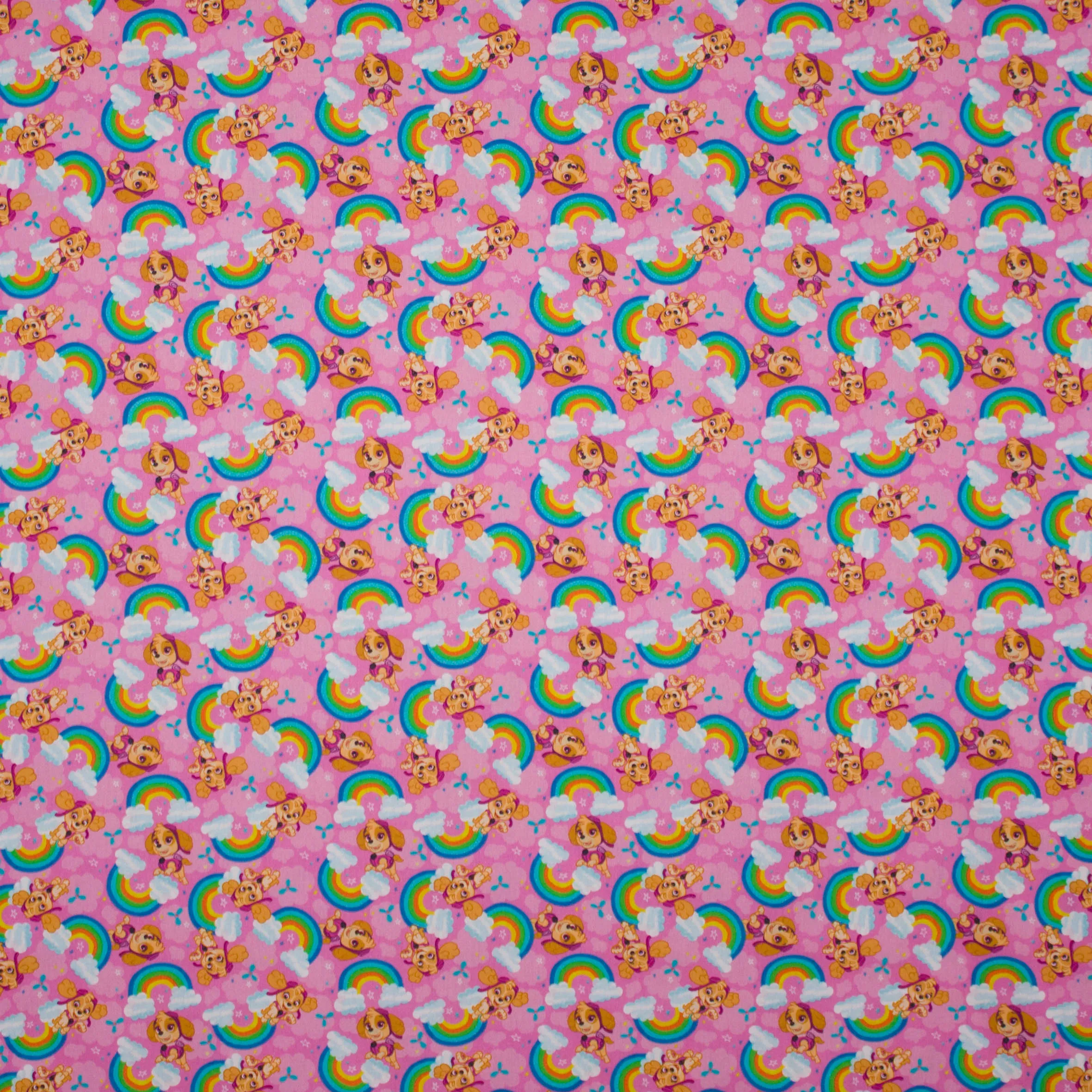 Roze katoentje met honden, regenboog en wolken motief van Paw Patrol