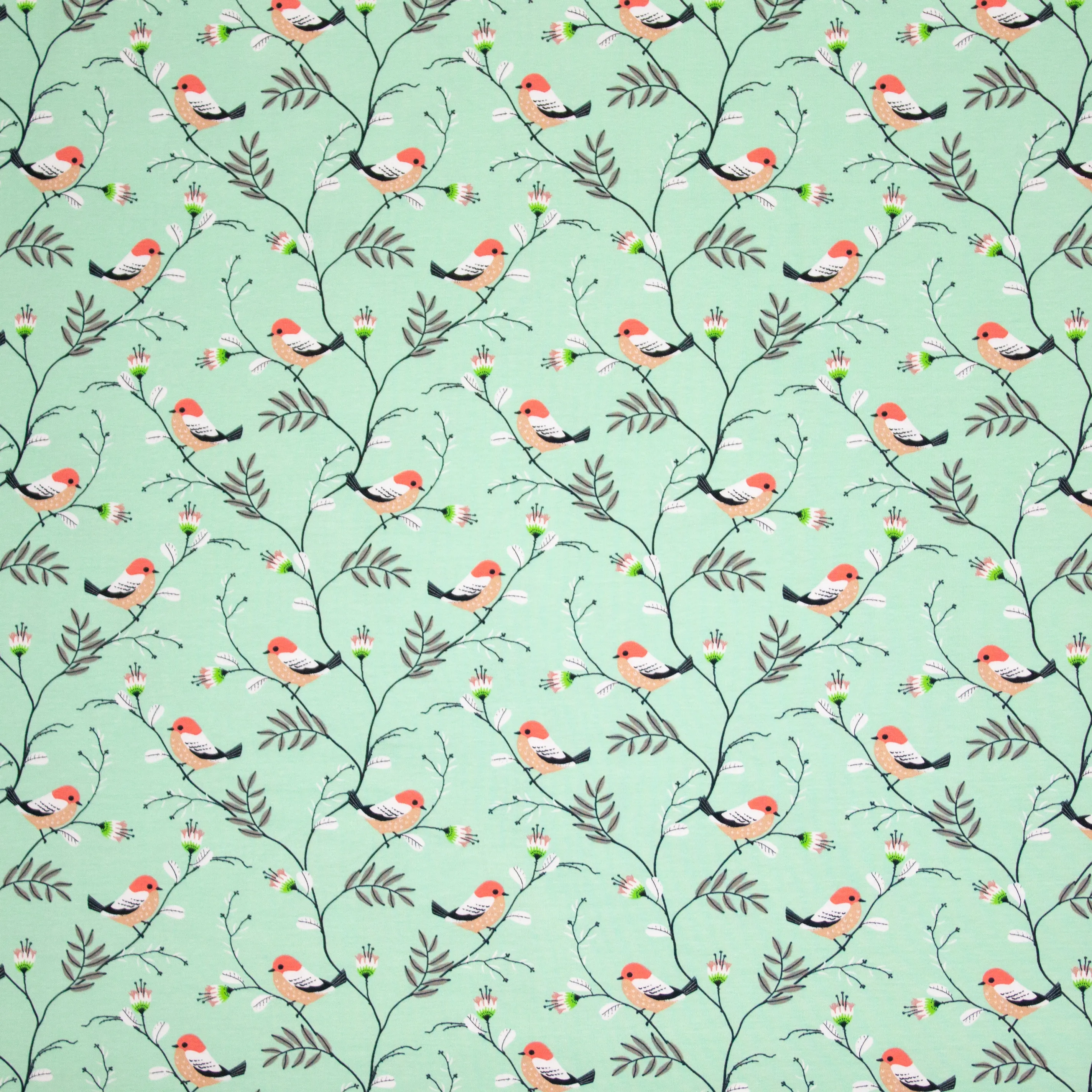 Groene tricot met vogeltjes