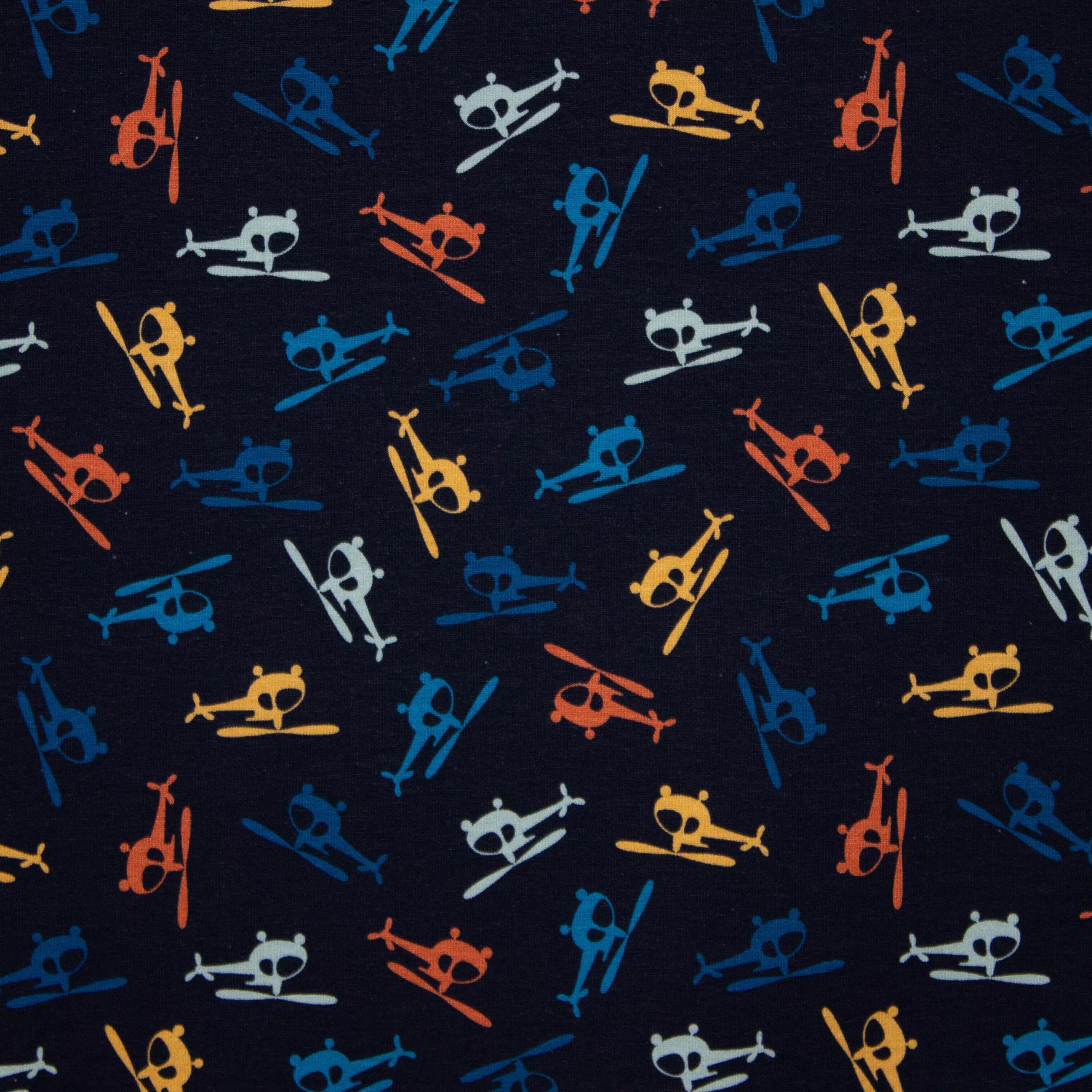 Blauwe katoentricot met helicopters