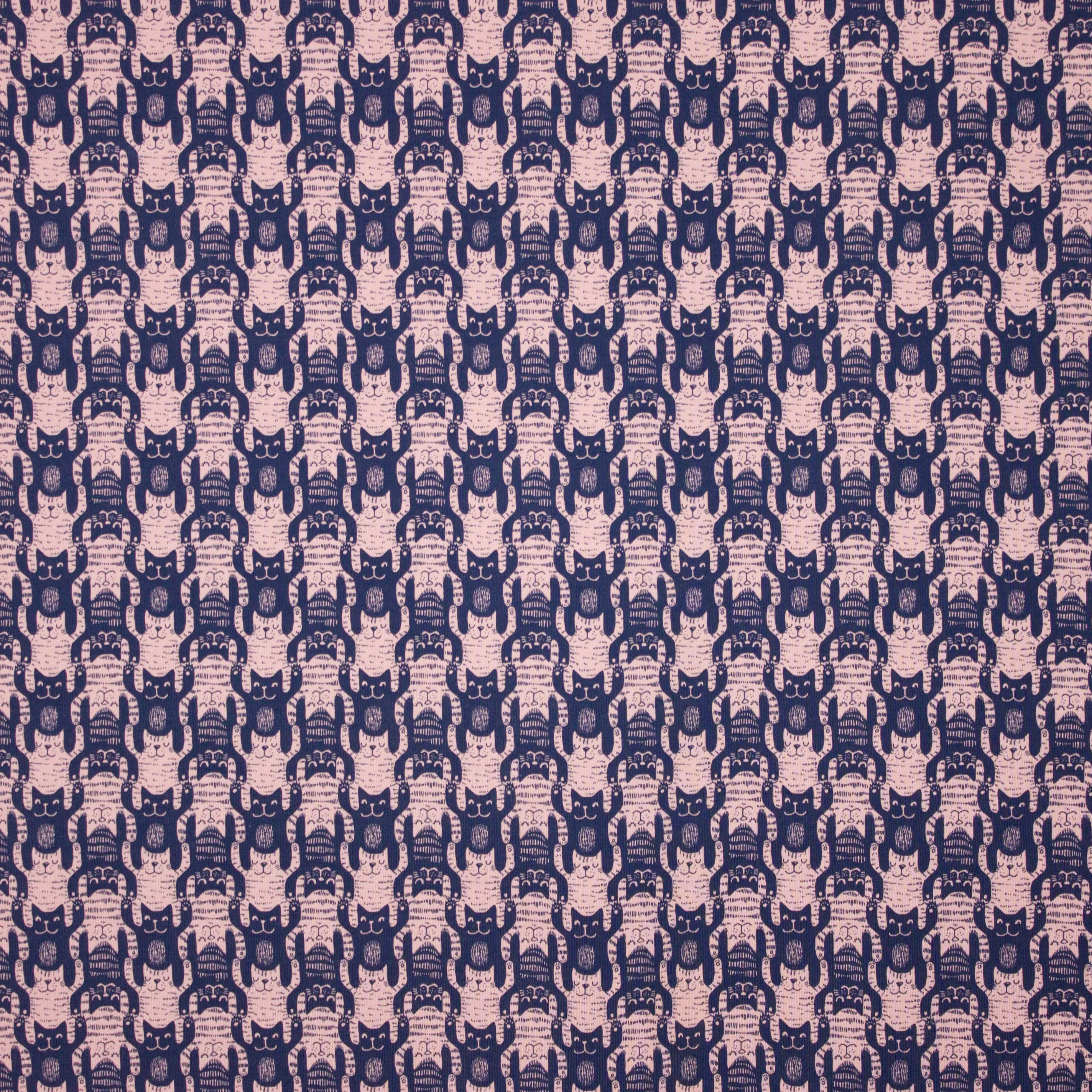 Tricot met blauwe en roze poezen van 'Lillestoff'