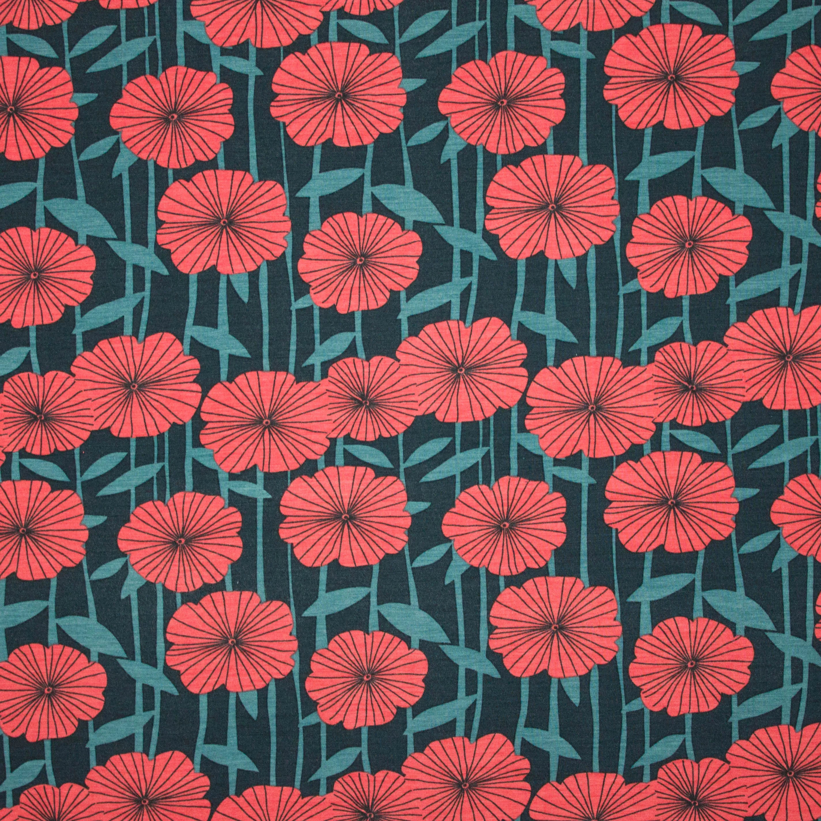 Modaltricot met rode bloemen van 'Lillestoff'