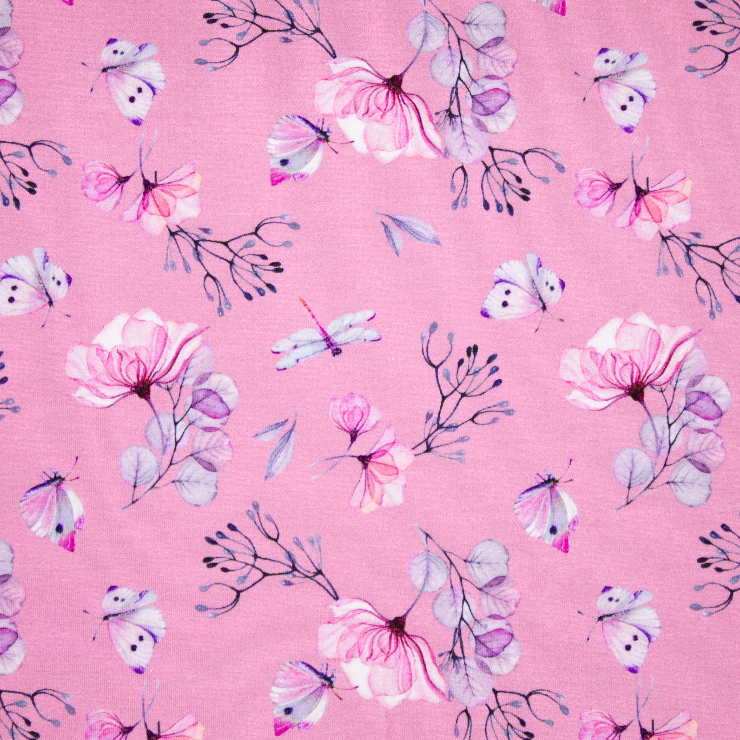 Rose French Terry met Bloemen en Vlinders