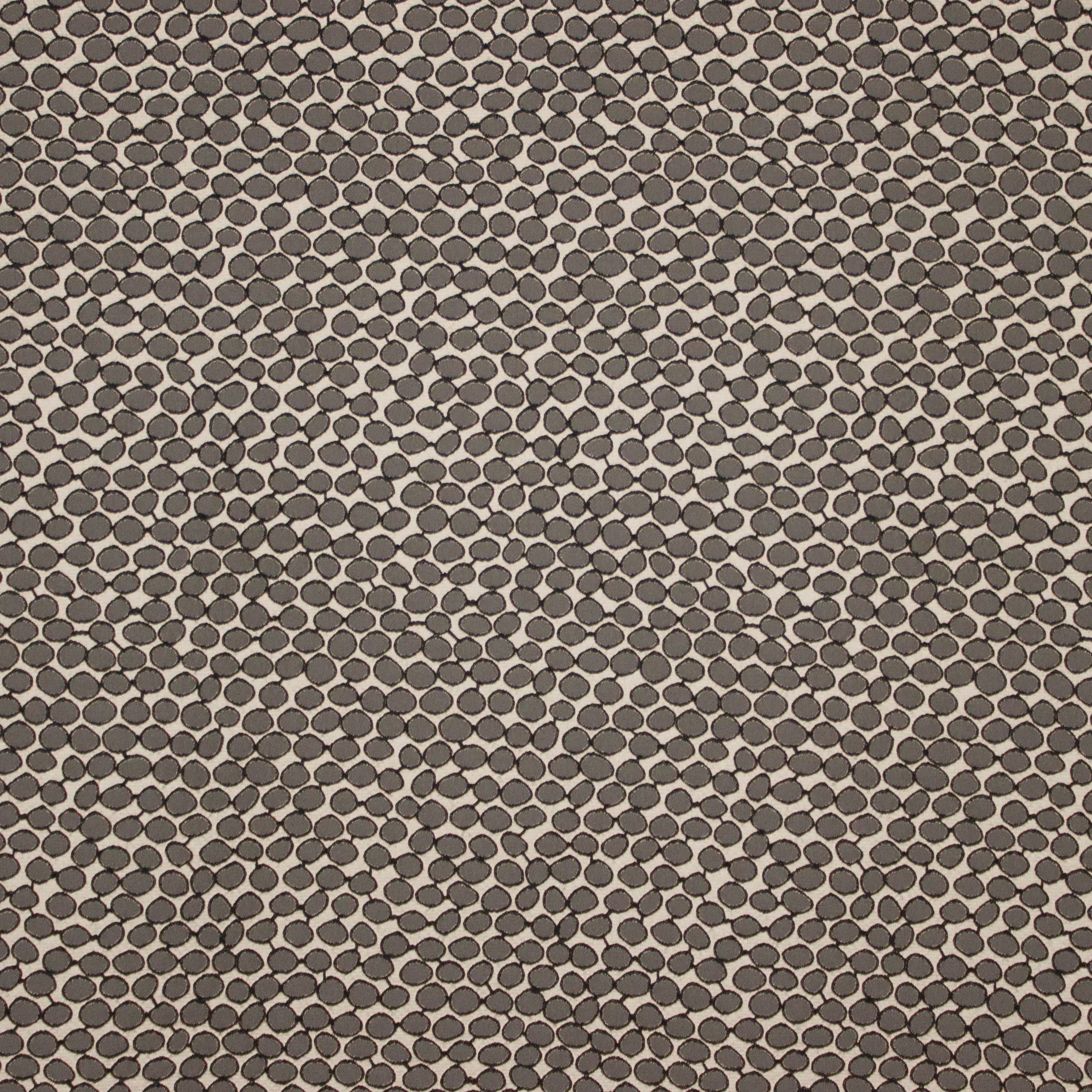 Beige rekbare polyester jacquard met grijze bollen