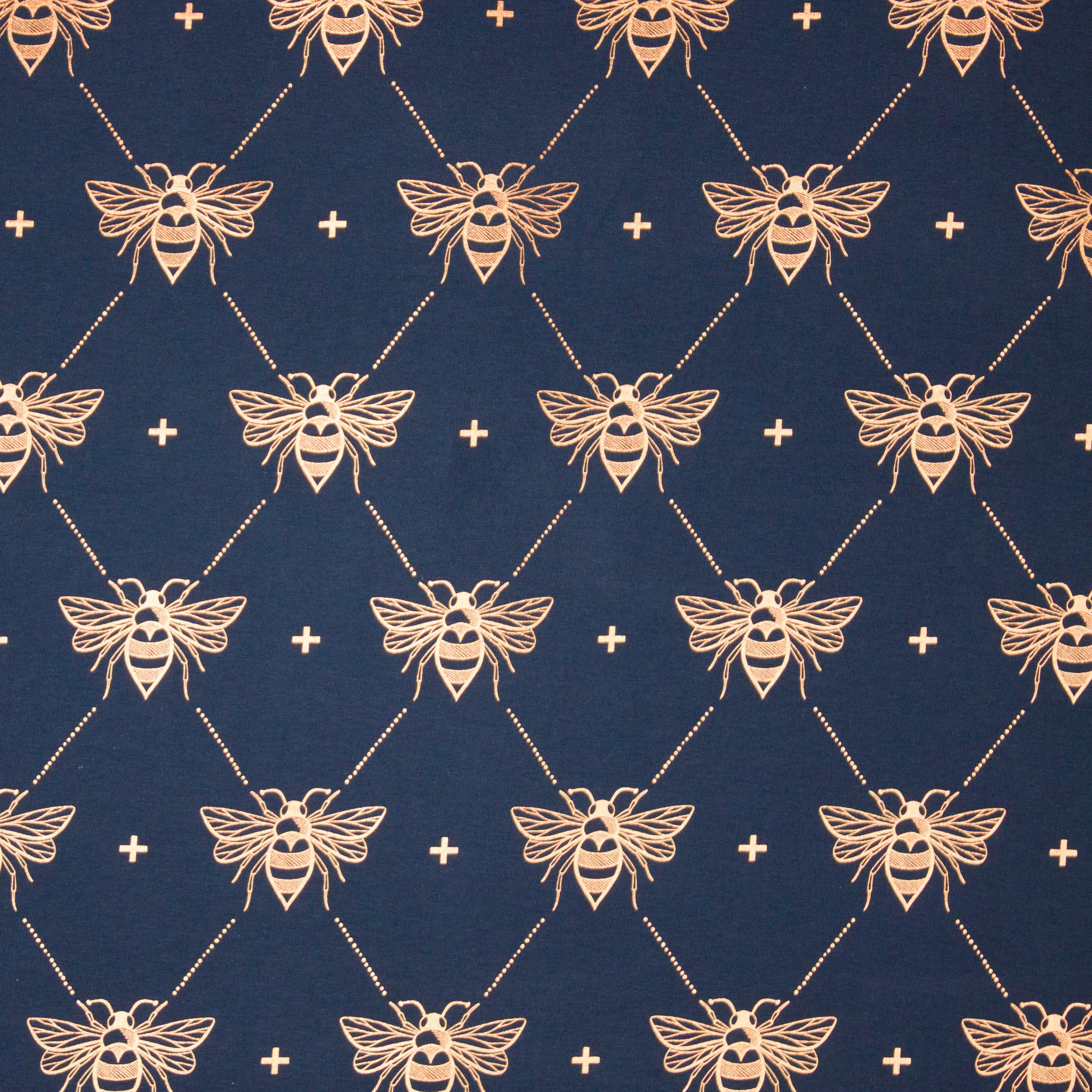 Donkerblauwe tricot met gouden glans bijtjes van 'Hamburger Liebe'