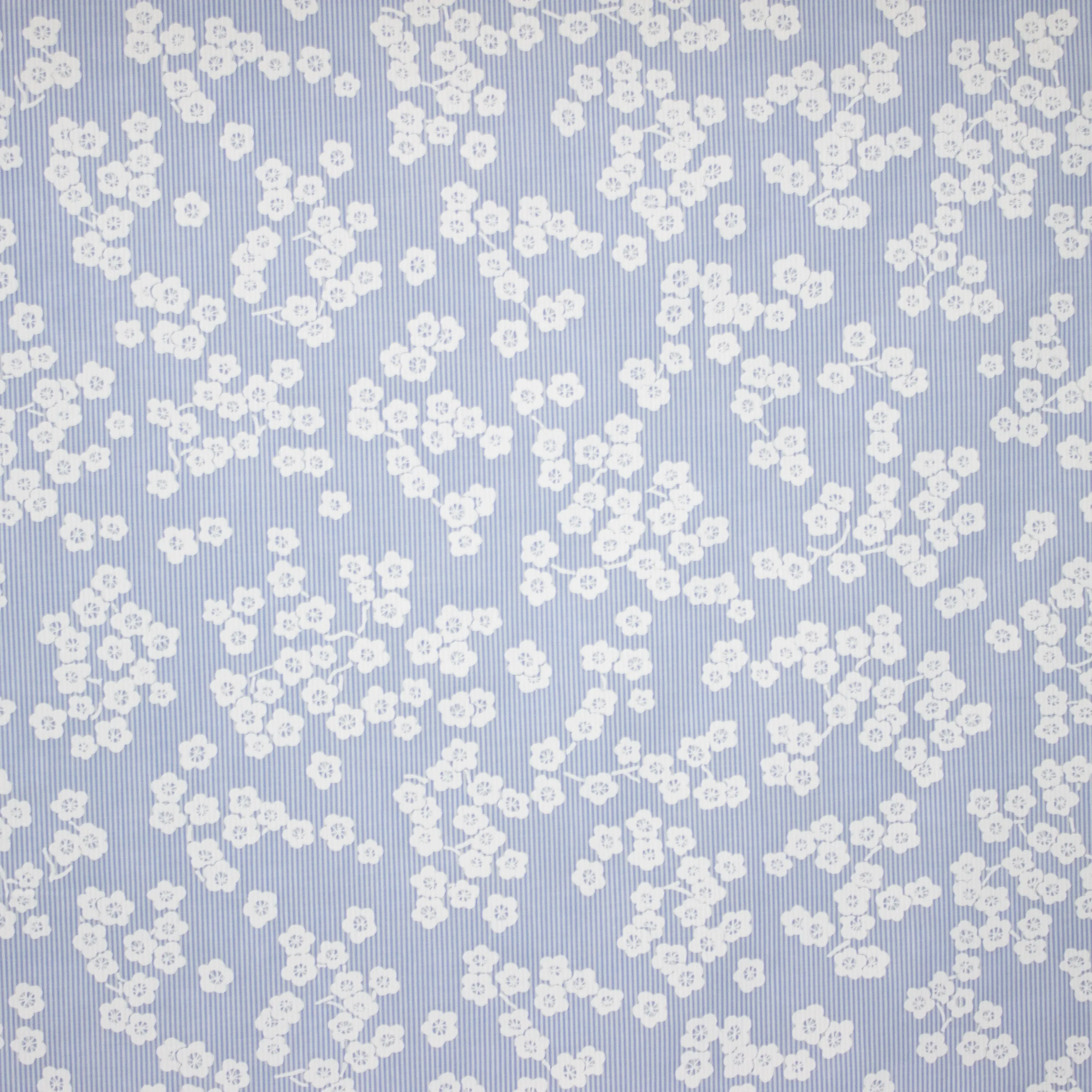 Blauw gestreepte katoen met witte bloemetjes