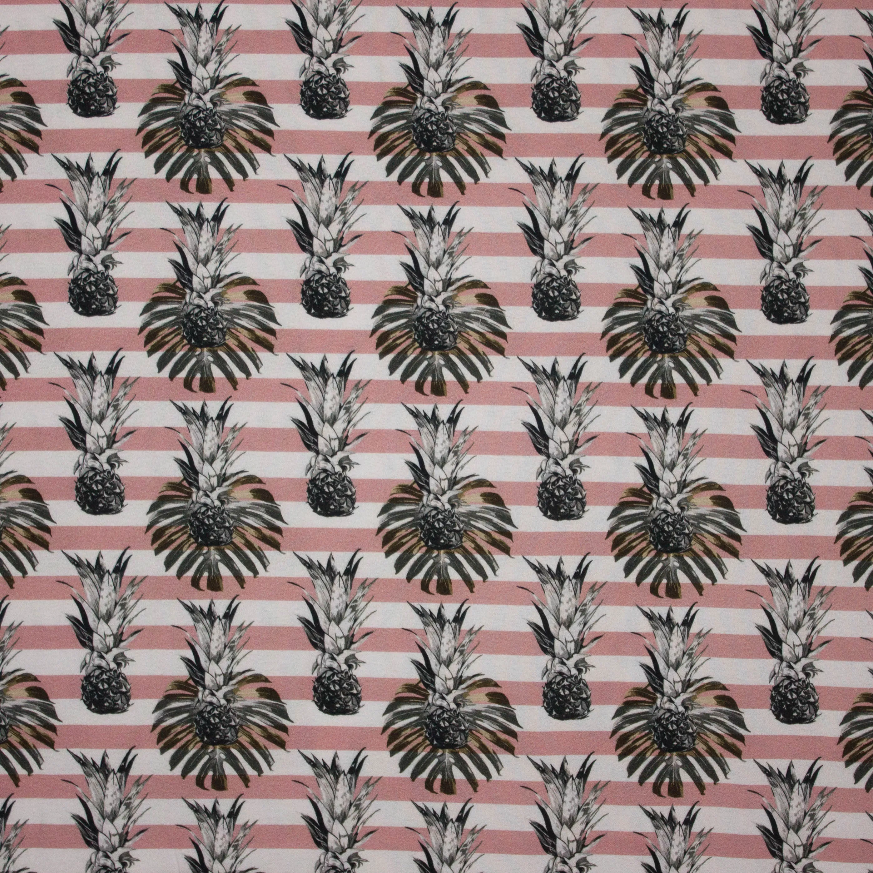 Wit / roze gestreepte viscose met ananassen
