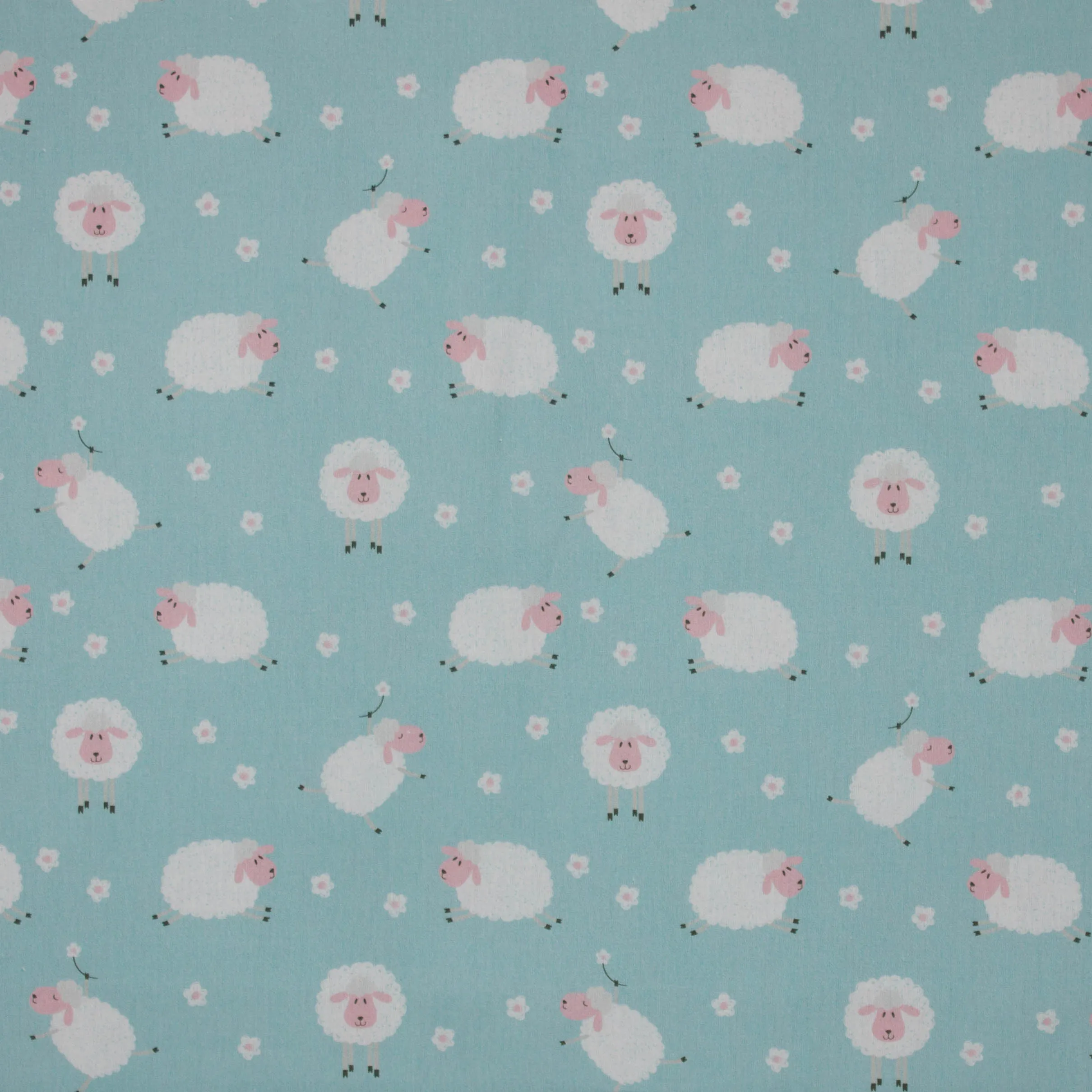 Muntkleurig katoentje met schapen en bloemetjes