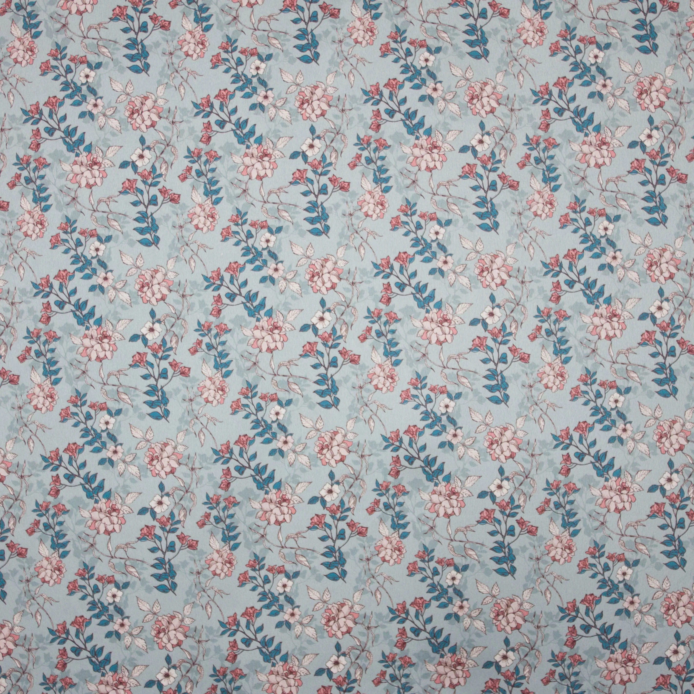 Muntkleurige polyester met fijn bloemen en bladeren motief