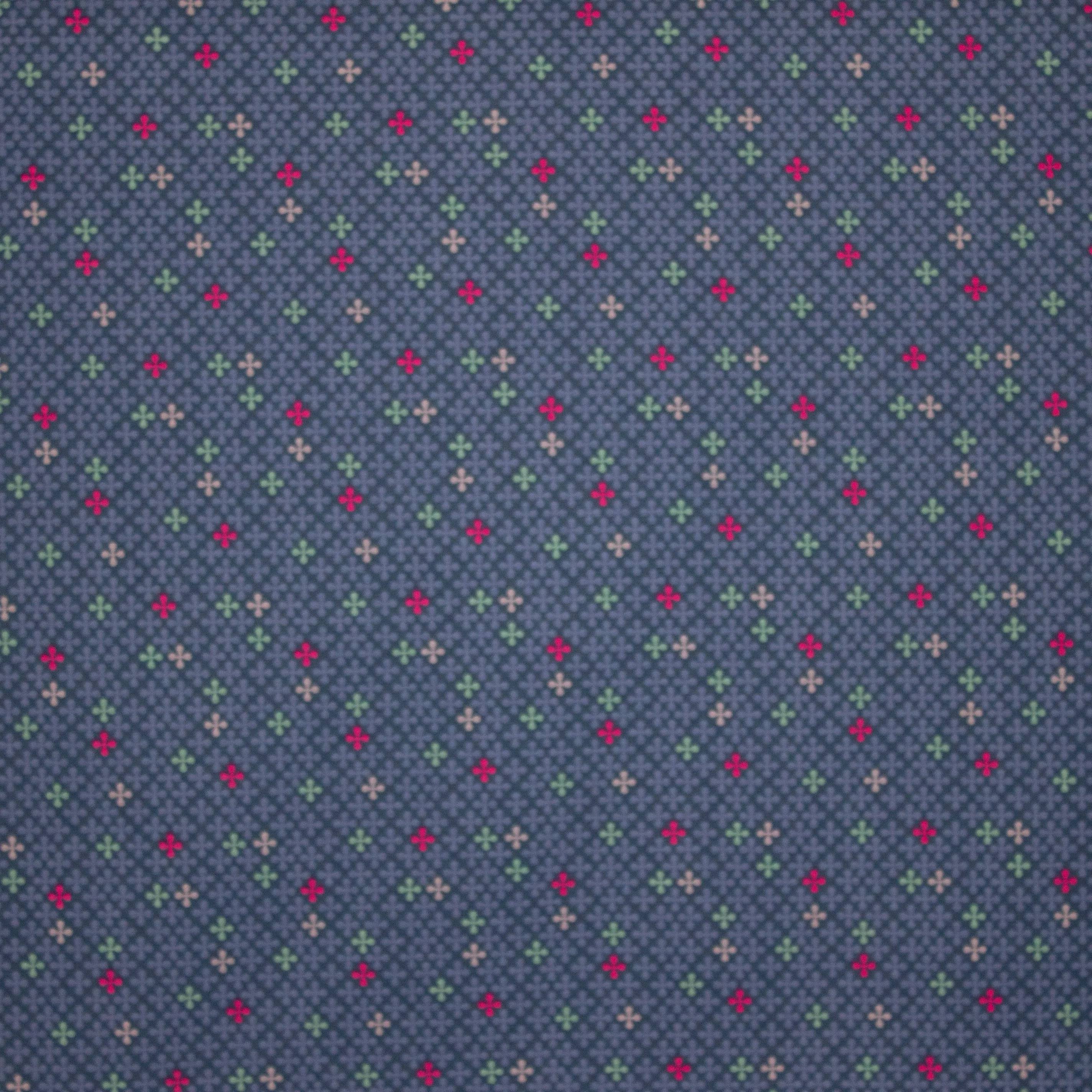 Blauwe katoen tricot met klaverpatroon