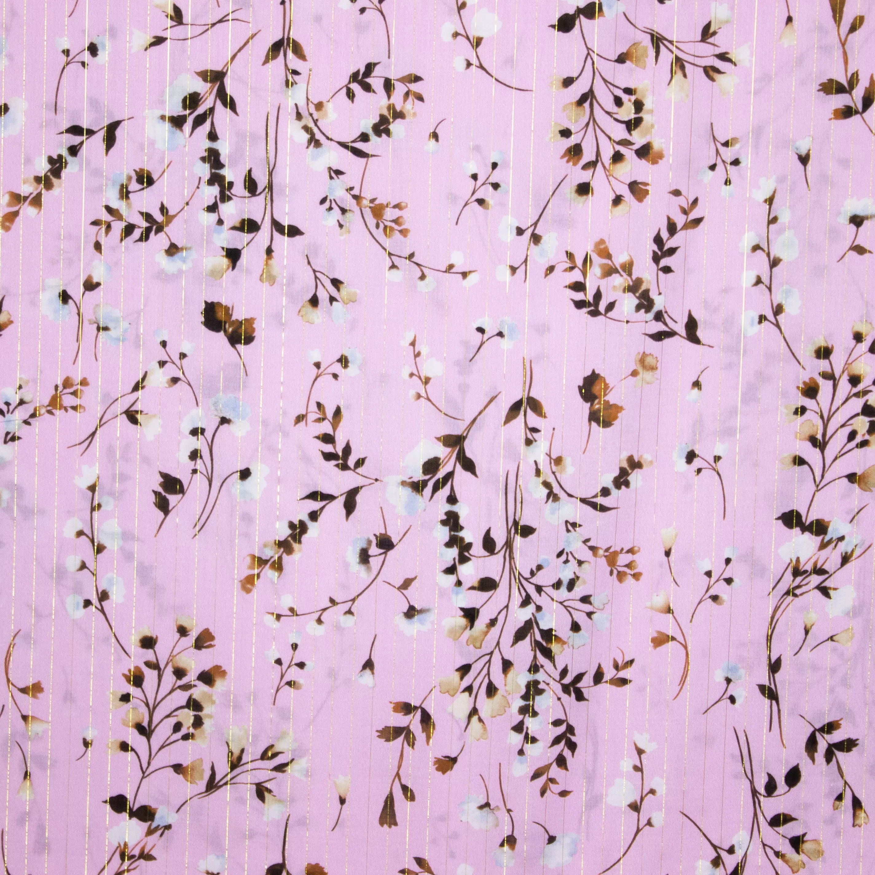 Roze viscose met bloemen en gouden strepen