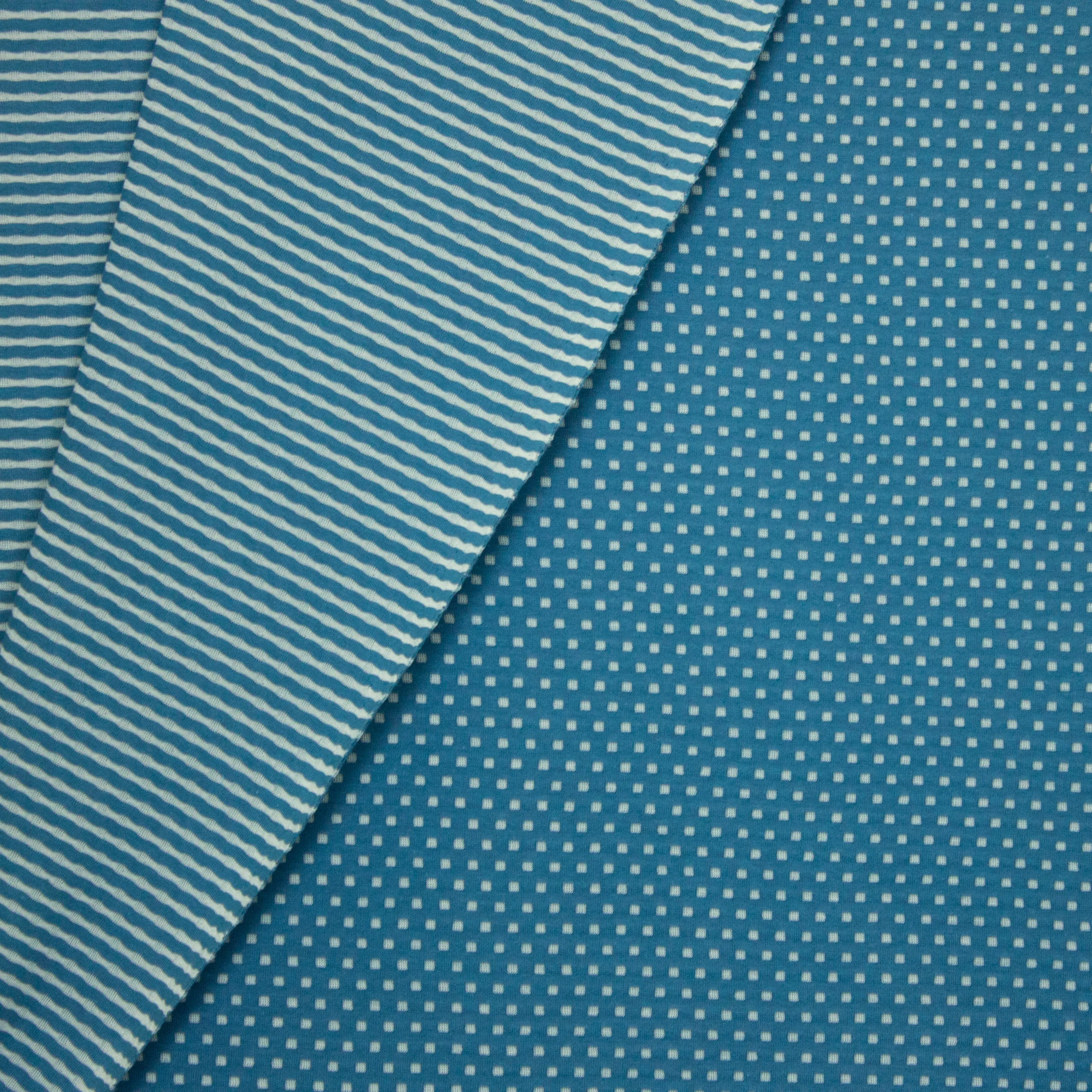 Blauwe Dubbelzijdige Jacquard Gestreept/ Vierkantjes