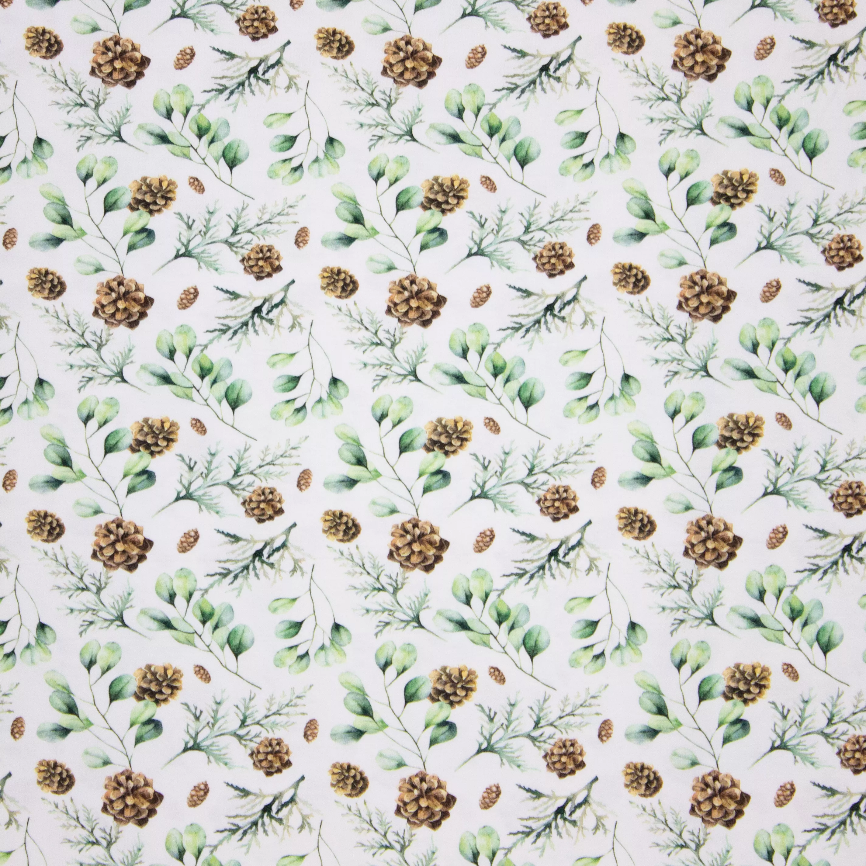 Witte Tricot met Blaadjes en Dennenappels