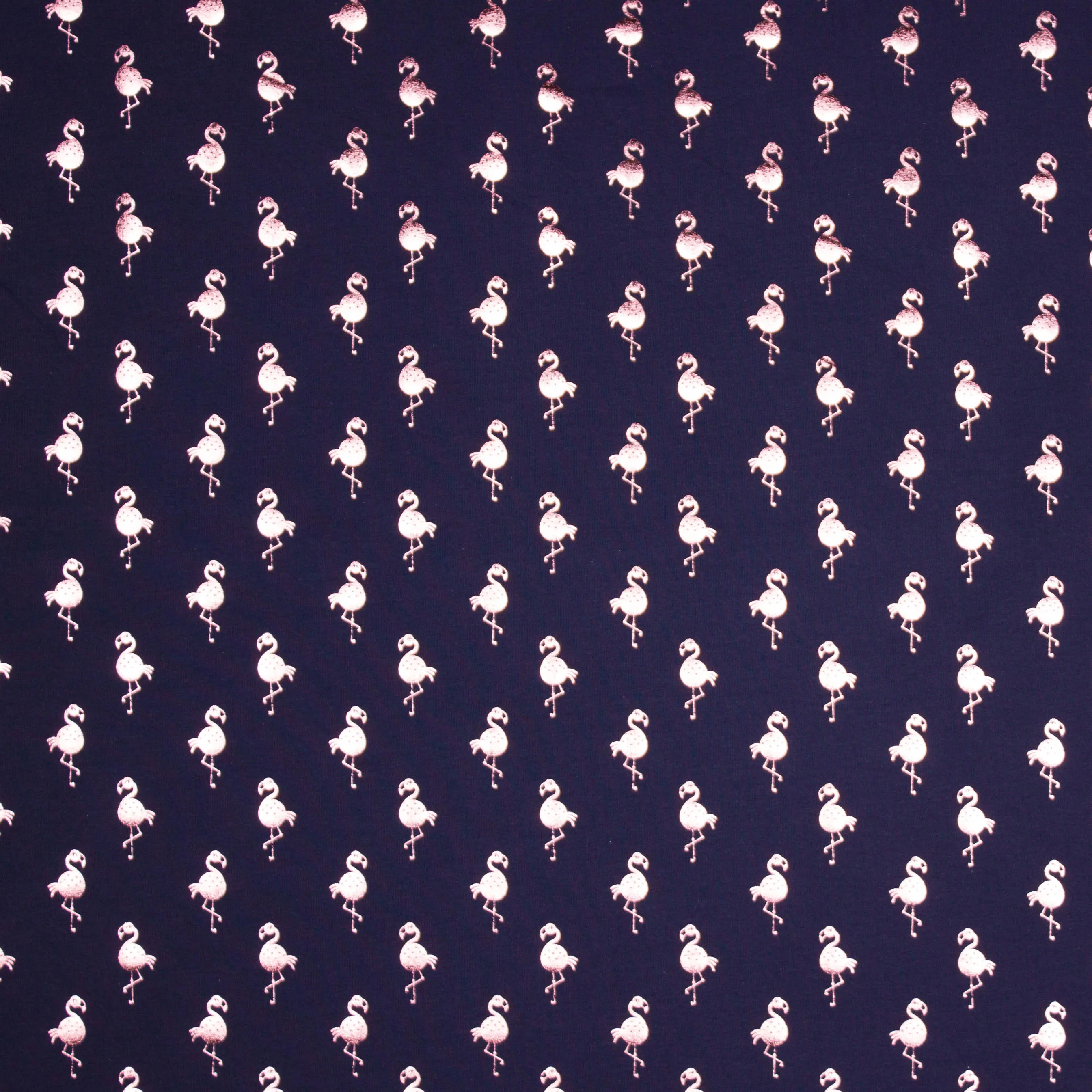 Donkerblauwe tricot met flamingo motief in roze foil