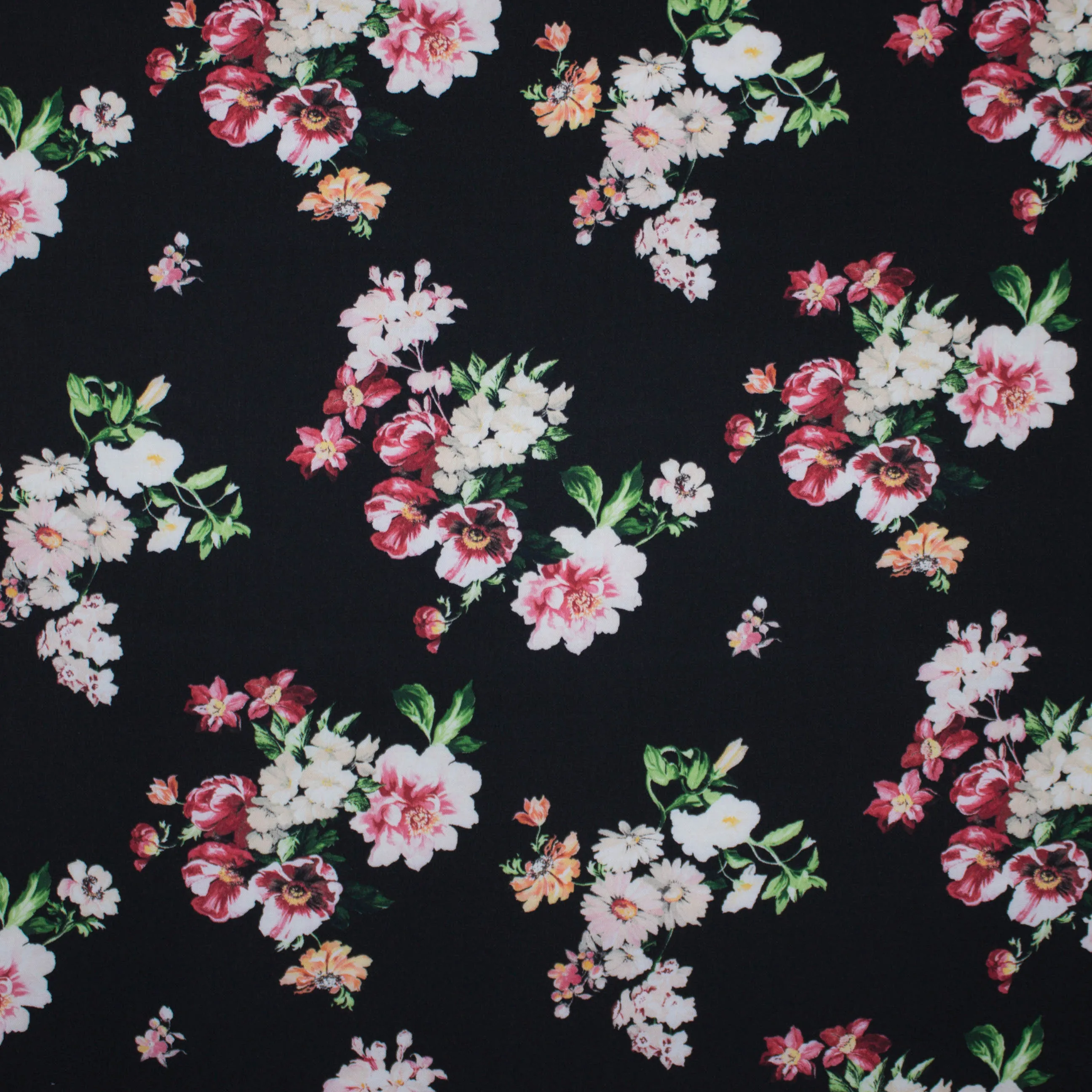 'Gütermann' zwarte viscose met bloemenmotief