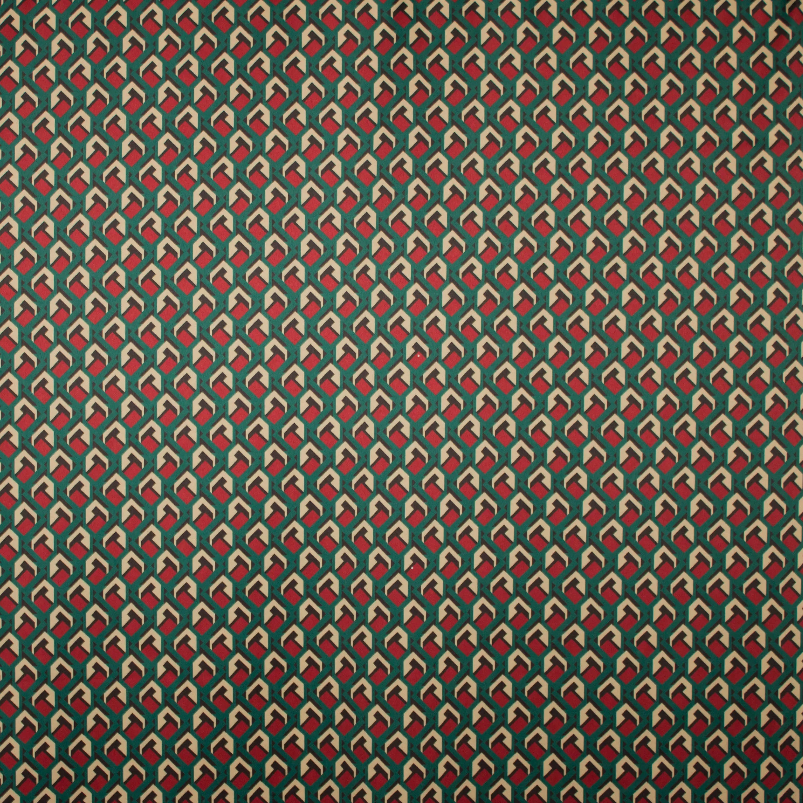 Gesatineerde stretch polyester met geometrisch motief