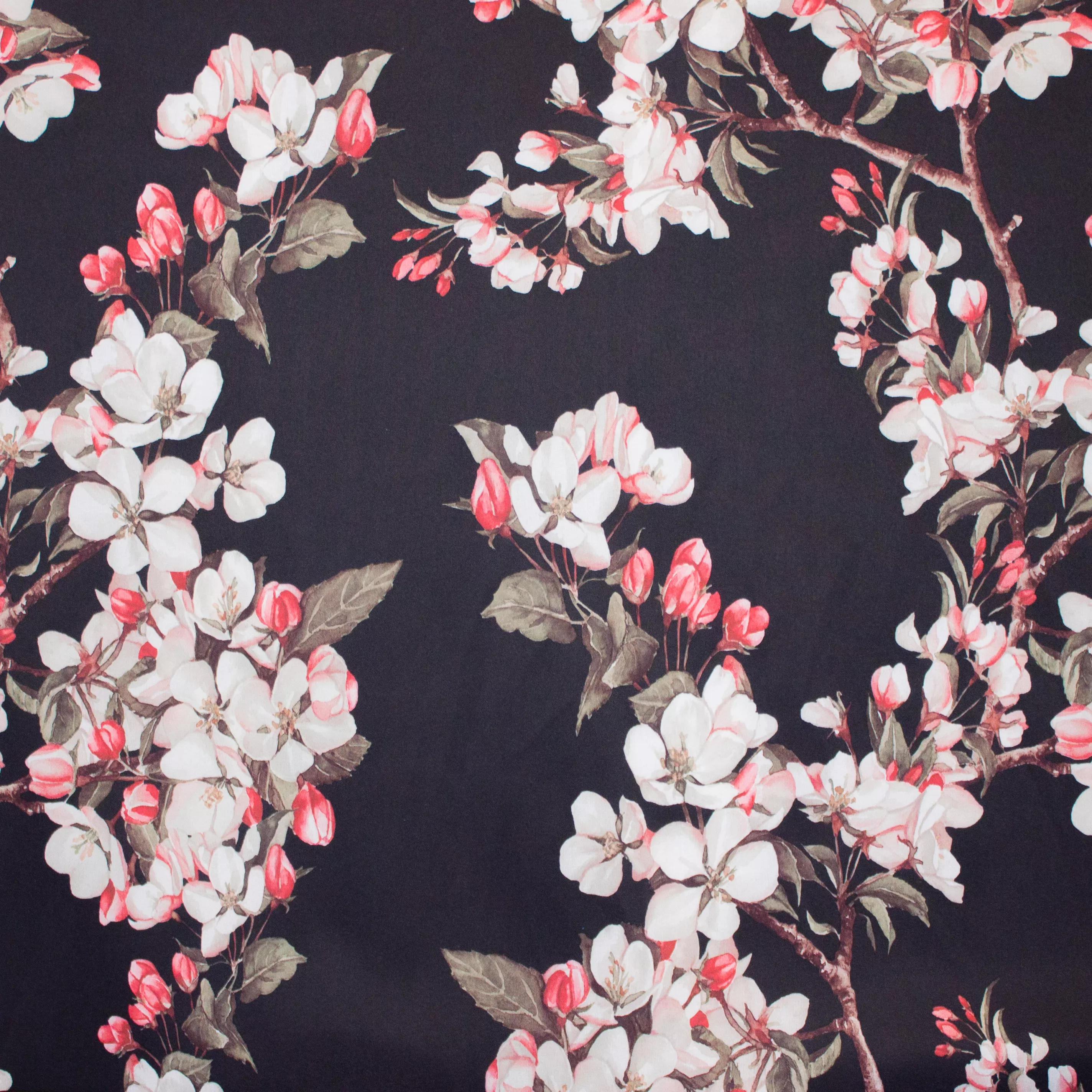 Zwarte Polyester met Bloemen en Bladeren