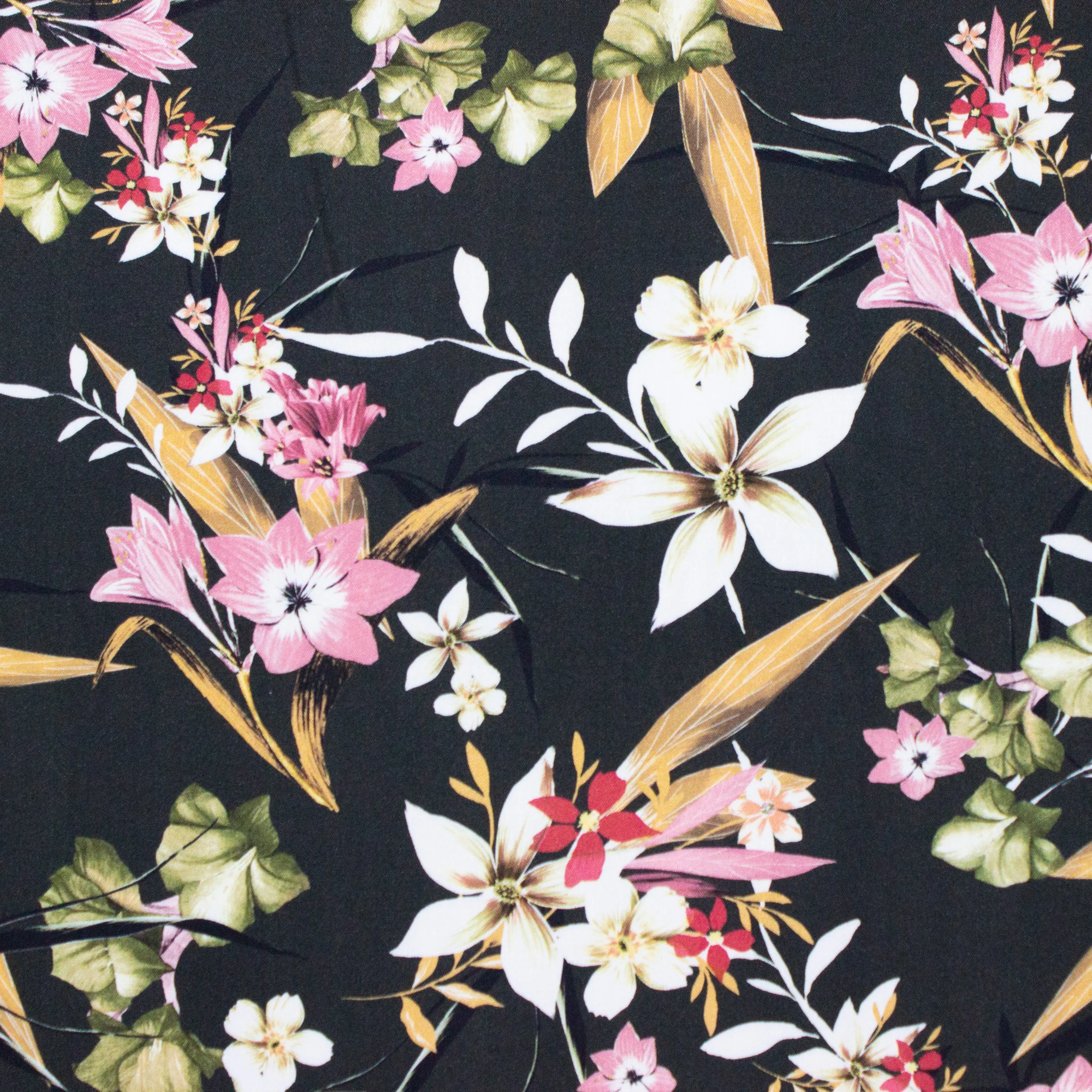 Zwarte viscose met bloemen
