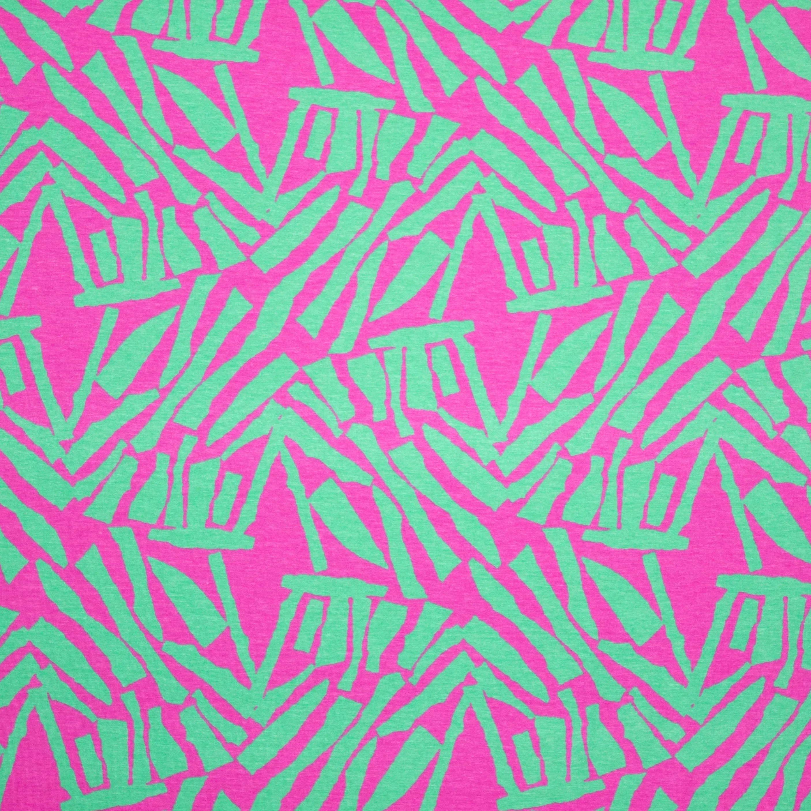 Viscose lycra mengeling roze en groen patroon