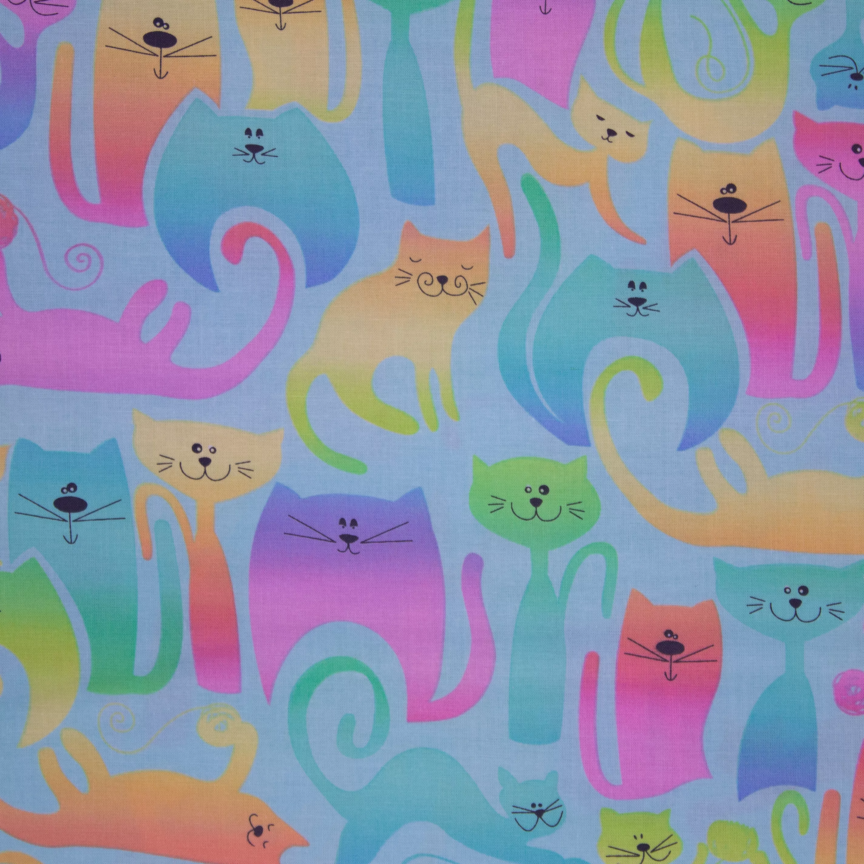 Blauwe katoen met multicolour katten
