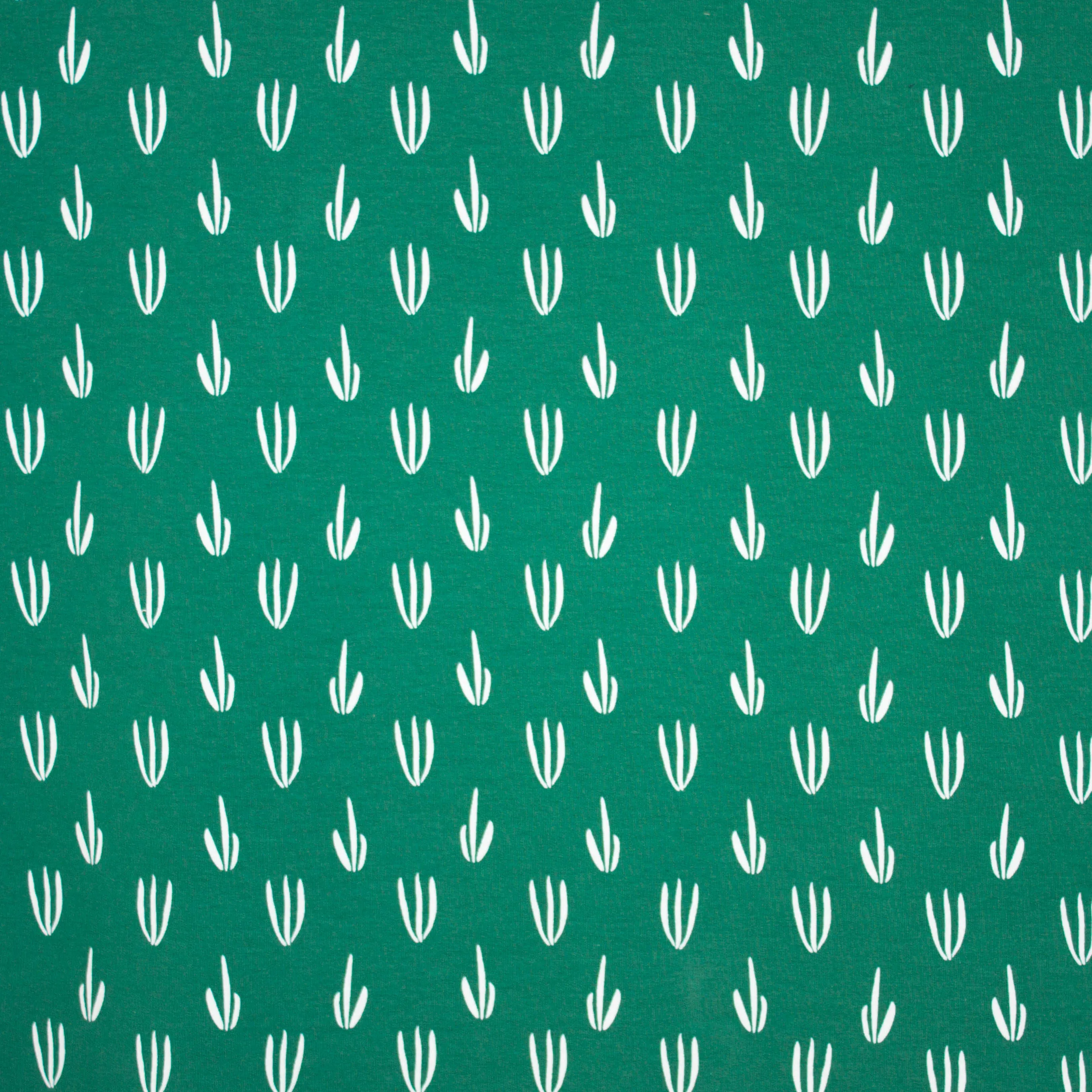 Groene french terry met plantjes motief 'Urban Jungle van About Blue Fabrics'