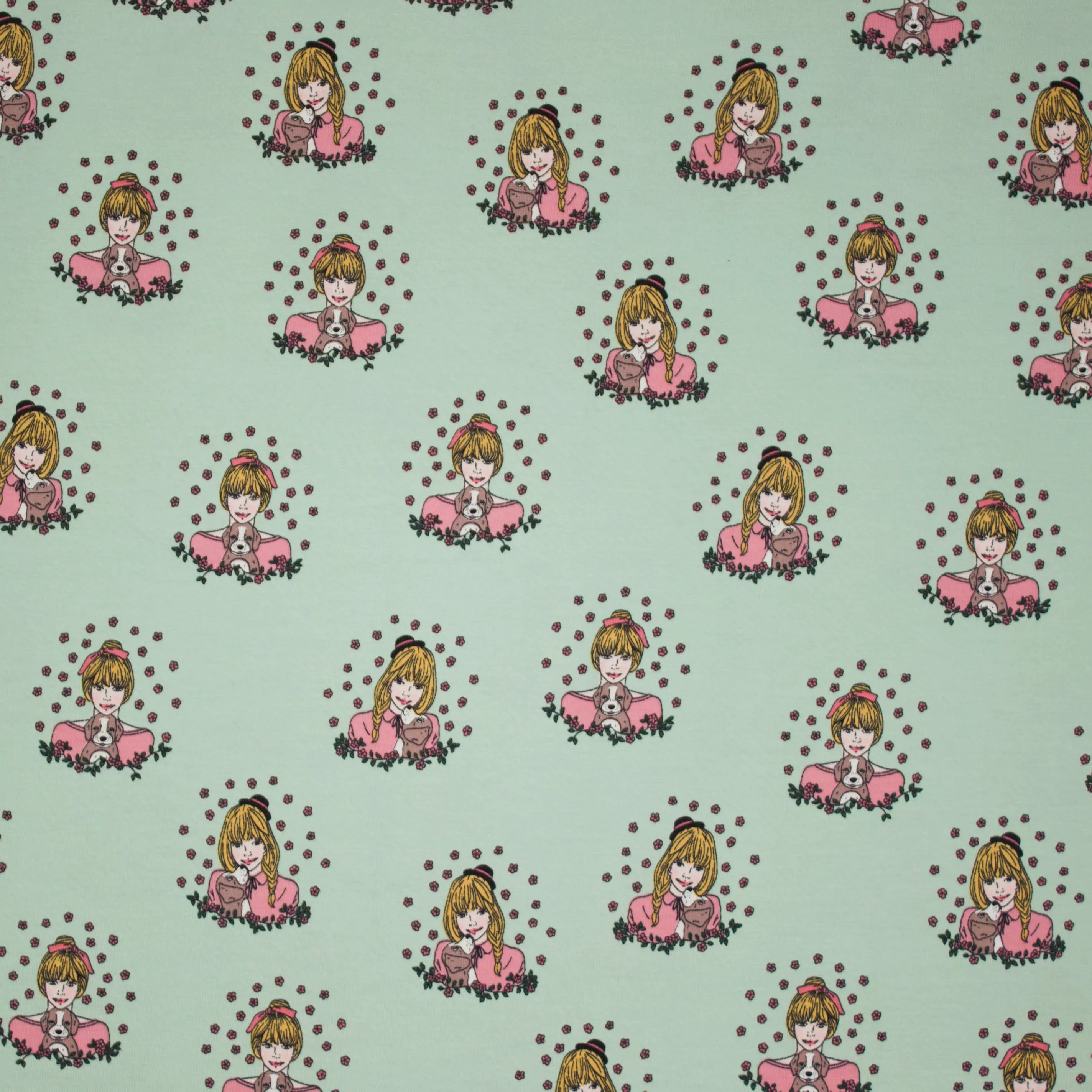 Munt tricot met meisje en hond 'Friends forever van Poppy'