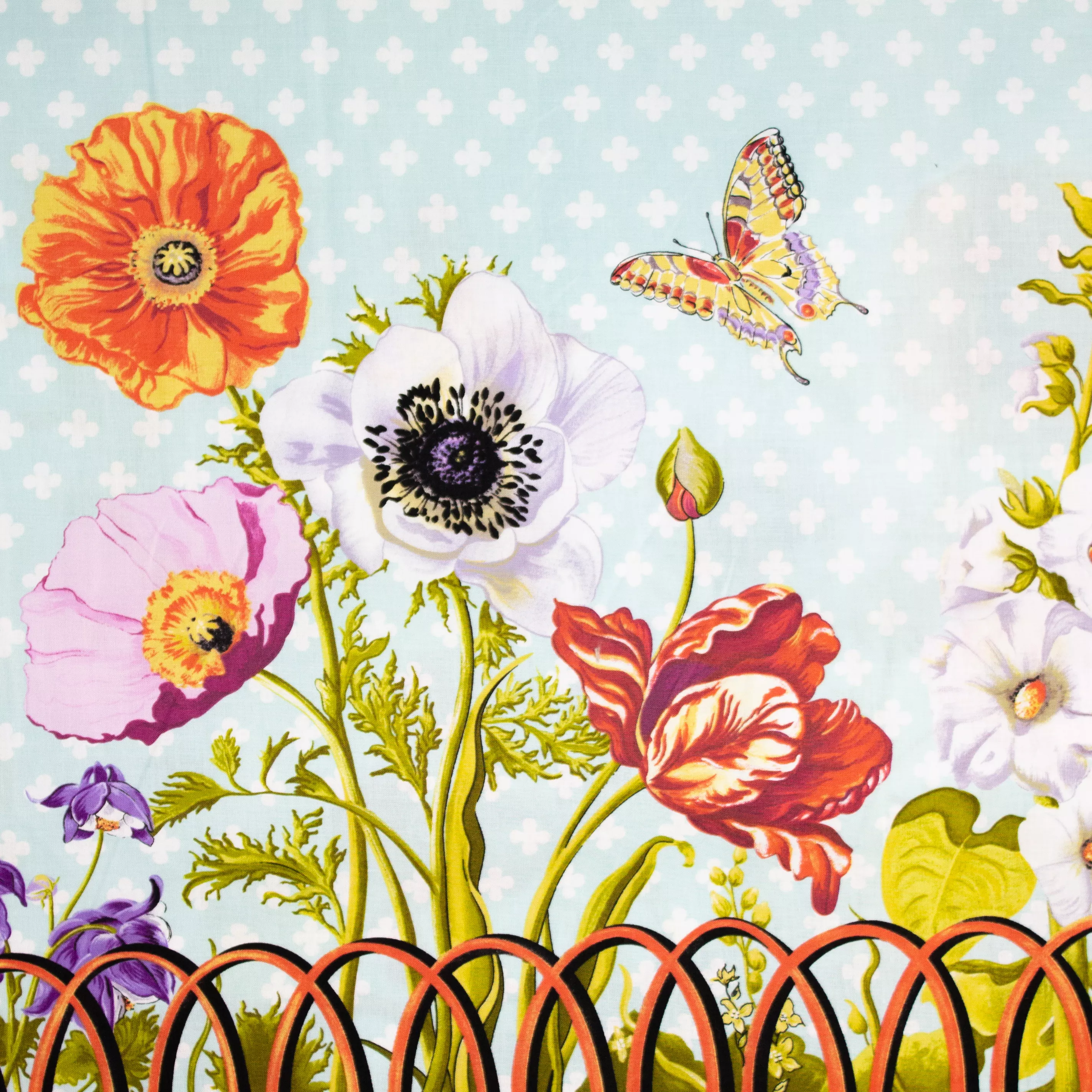 Katoen met Bloemen en Vlinder