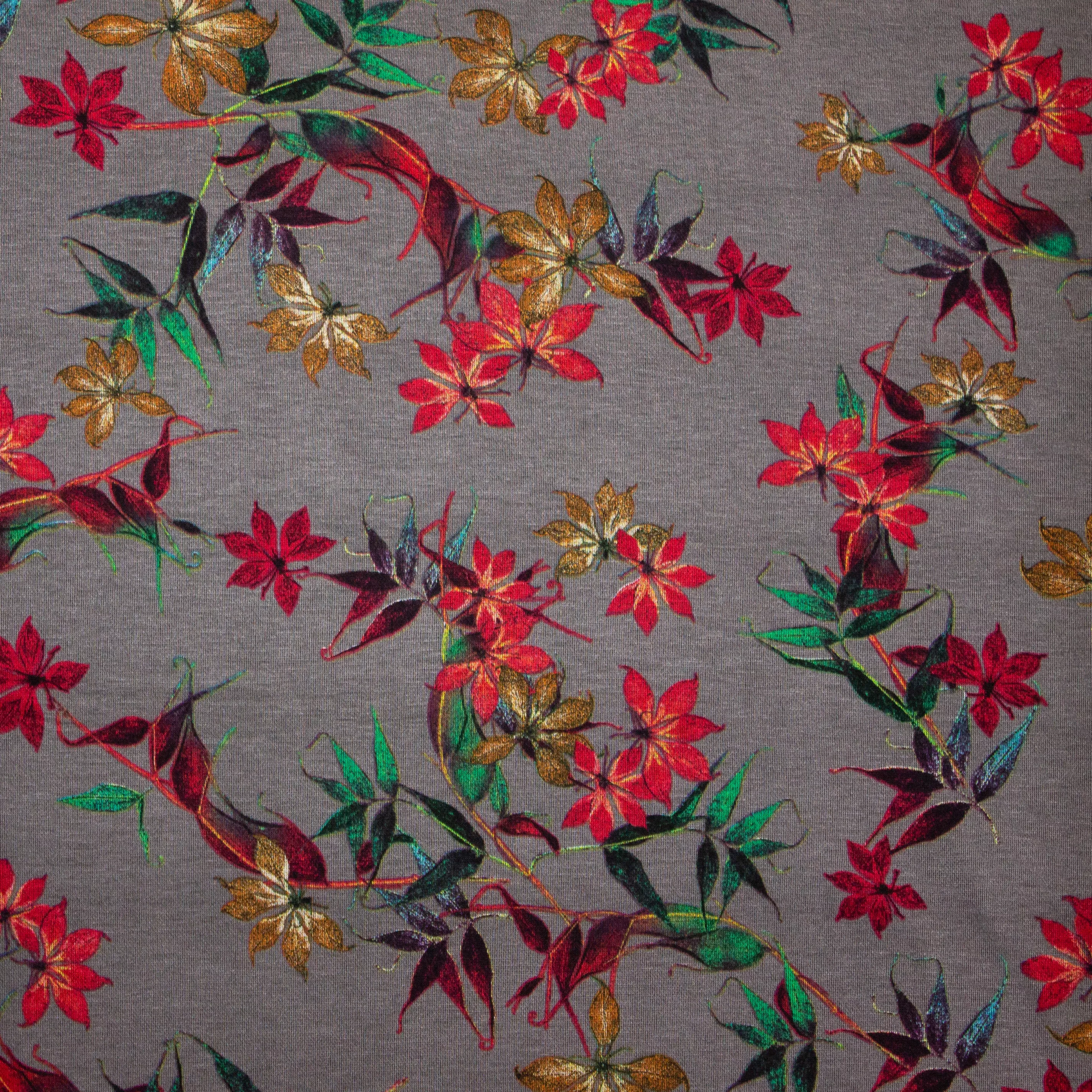 Grijze viscose mengeling met bloemen