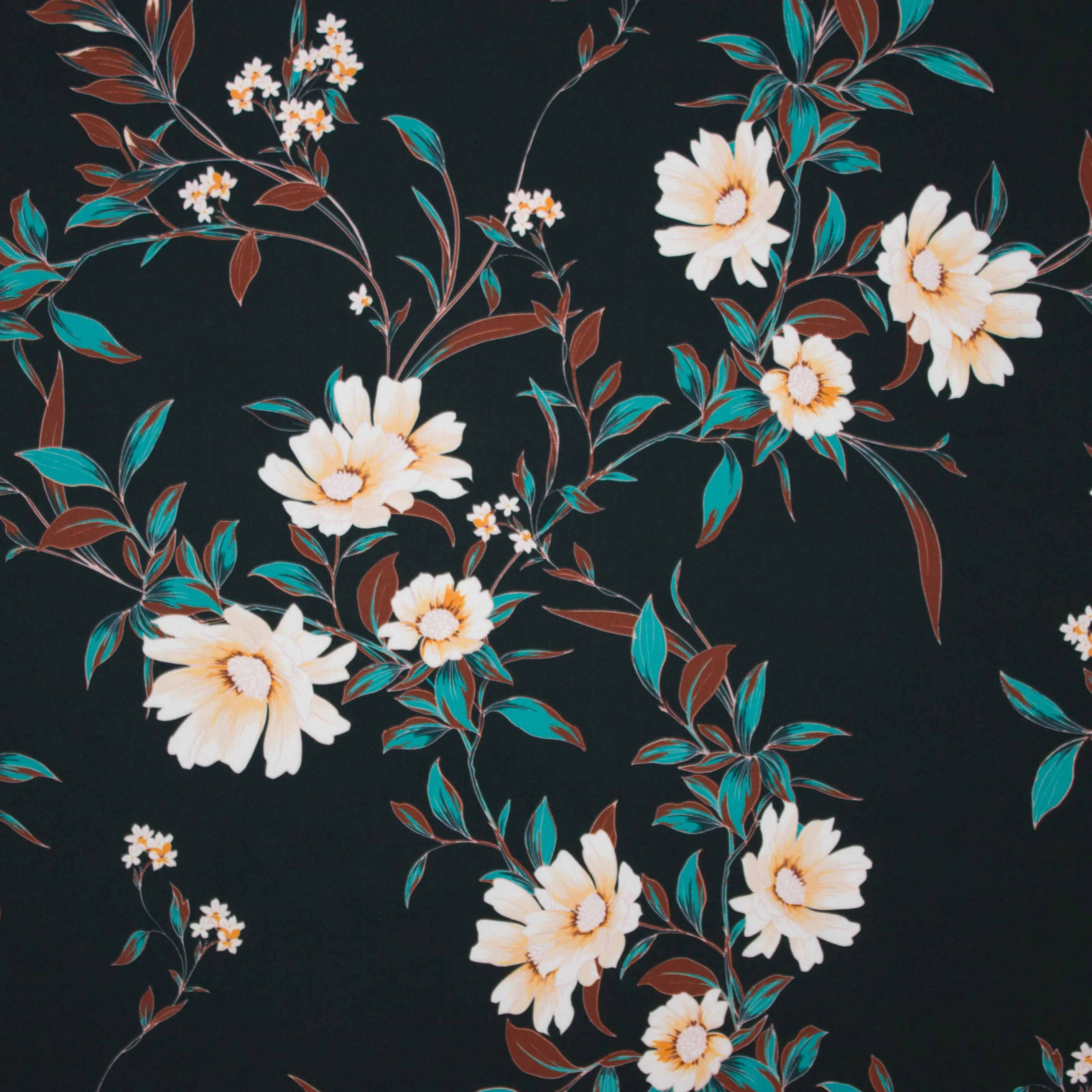 Zwarte polyester met bloemen motief