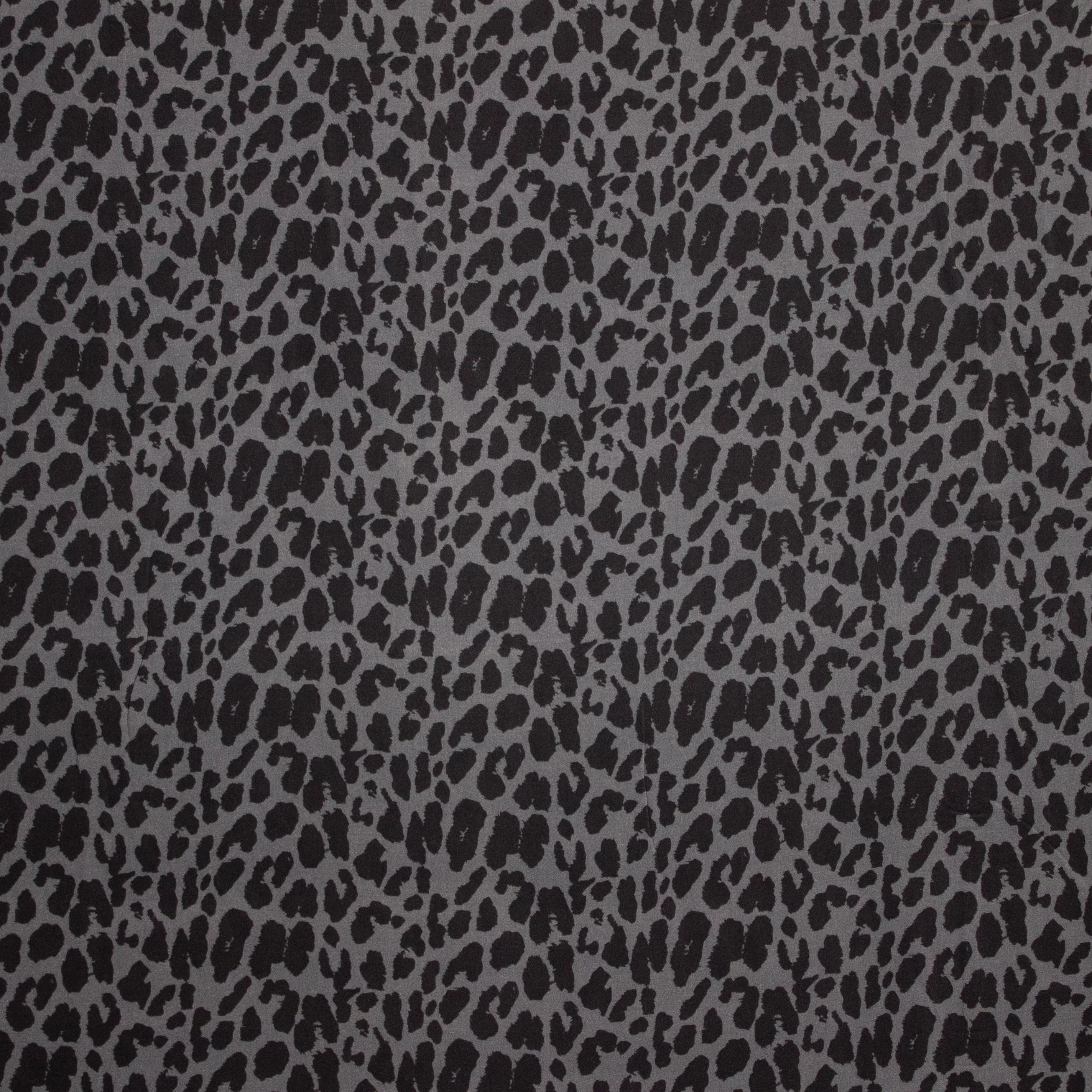 Grijze viscose met zwarte luipaardprint