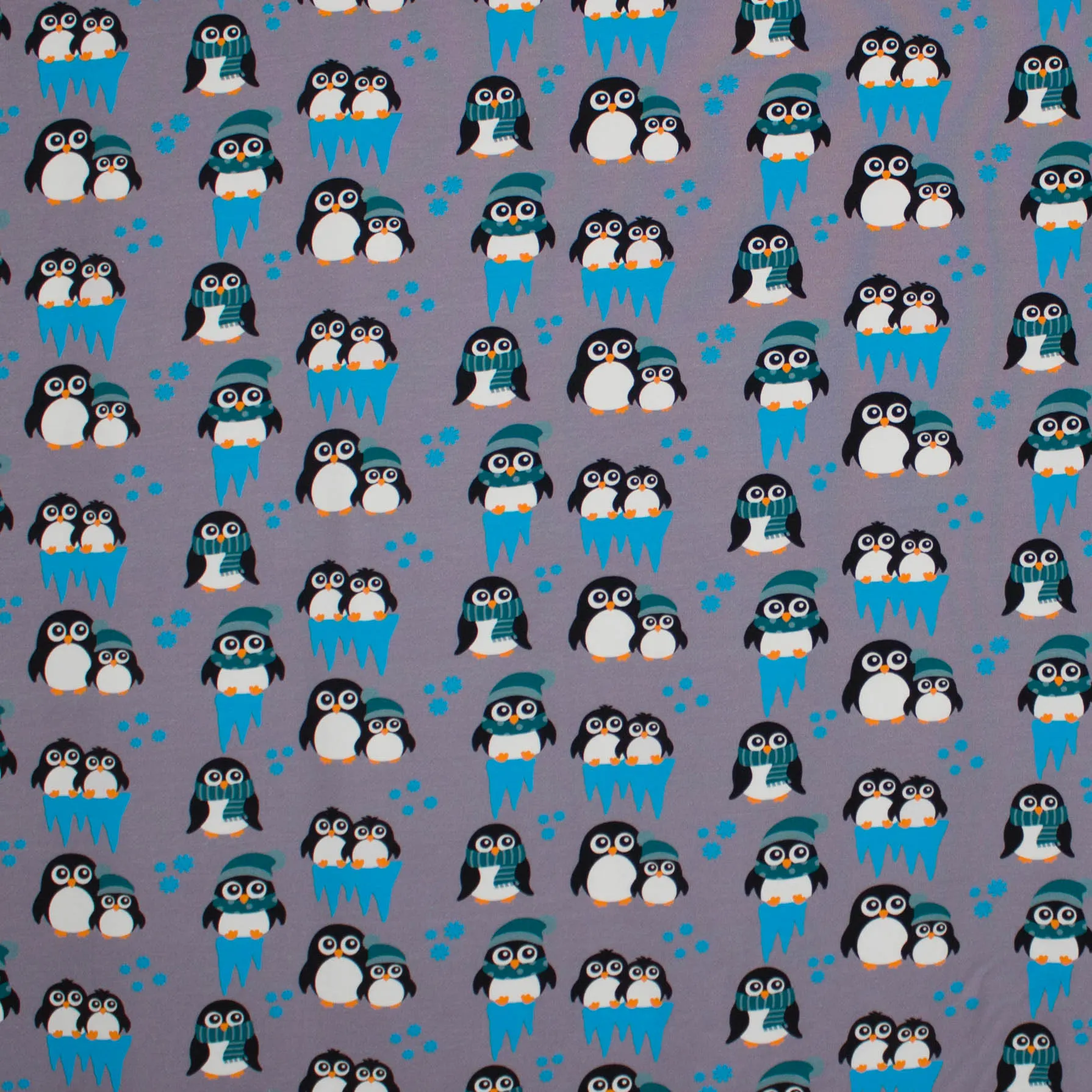 Grijze french terry met pinguïns