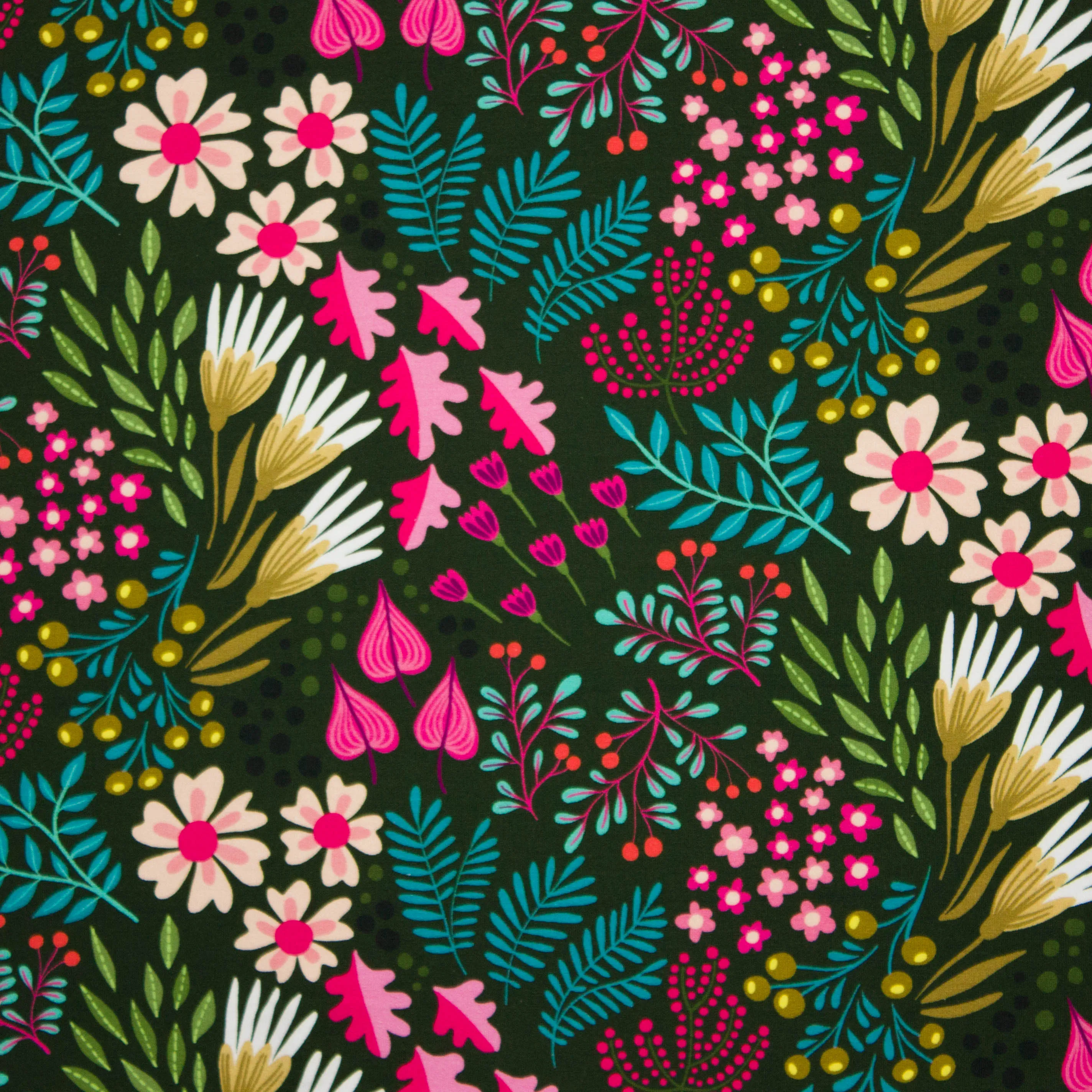 French terry met blaadjes 'Bliss Flower Field' van 'Hamburger Liebe'