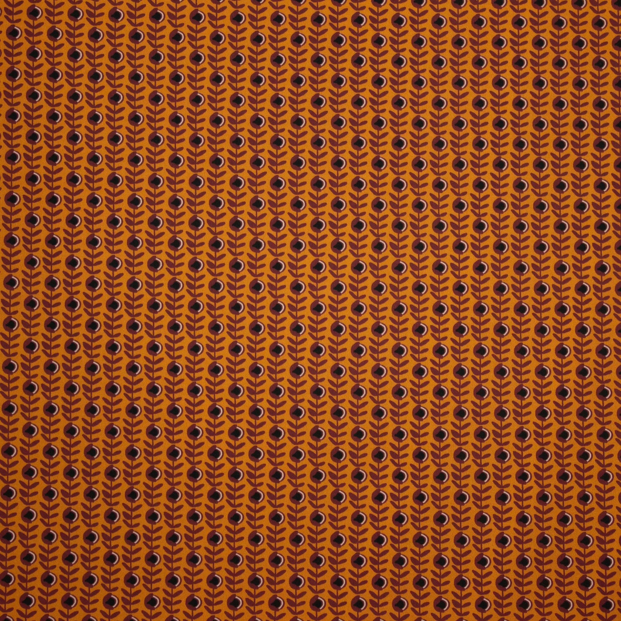 Oranje Polyester Stretch met Bloemen