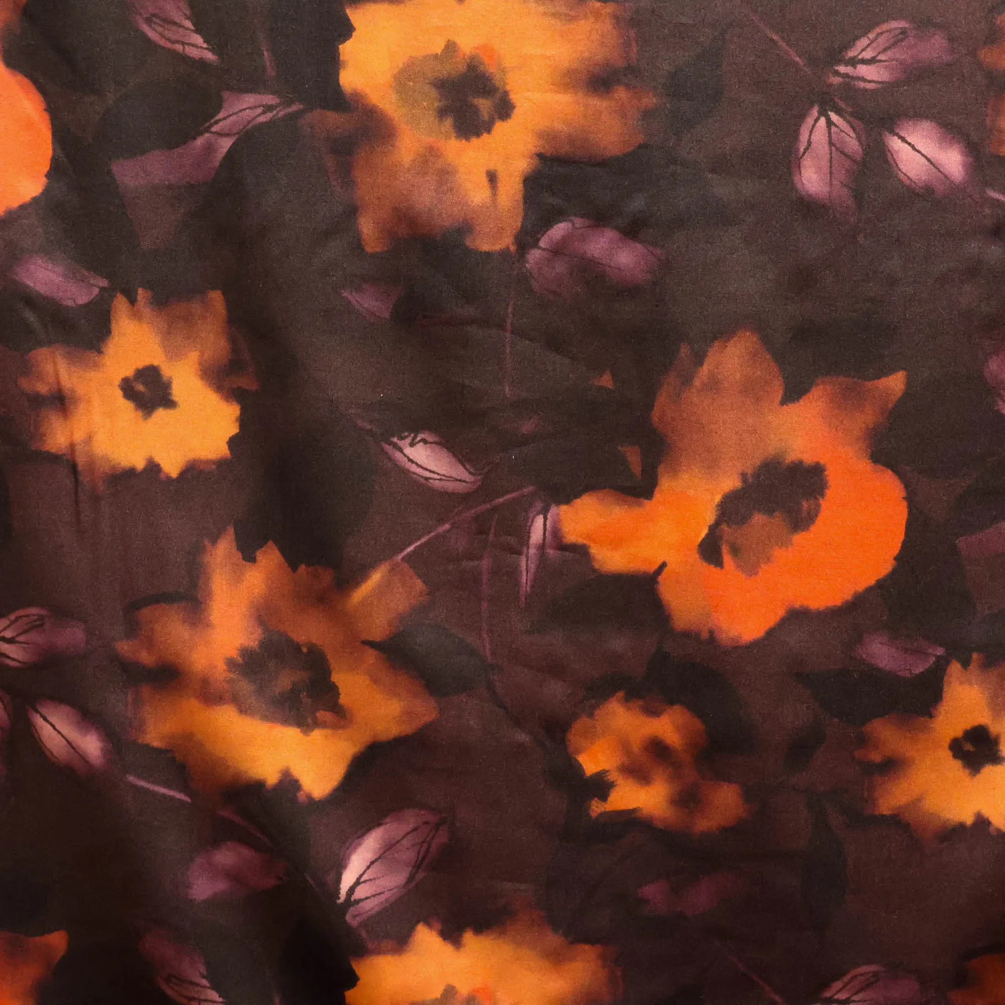 Viscose bruin paars met oranje print - A La Ville