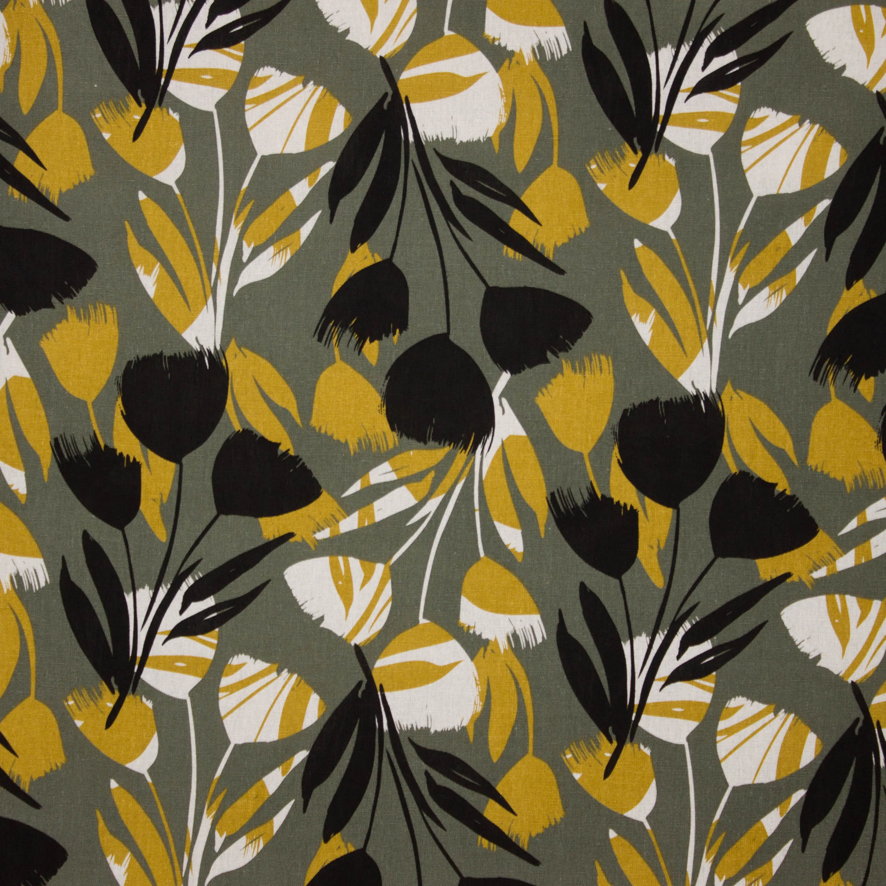 Groene viscose / linnen mengeling met bloemen van My Image