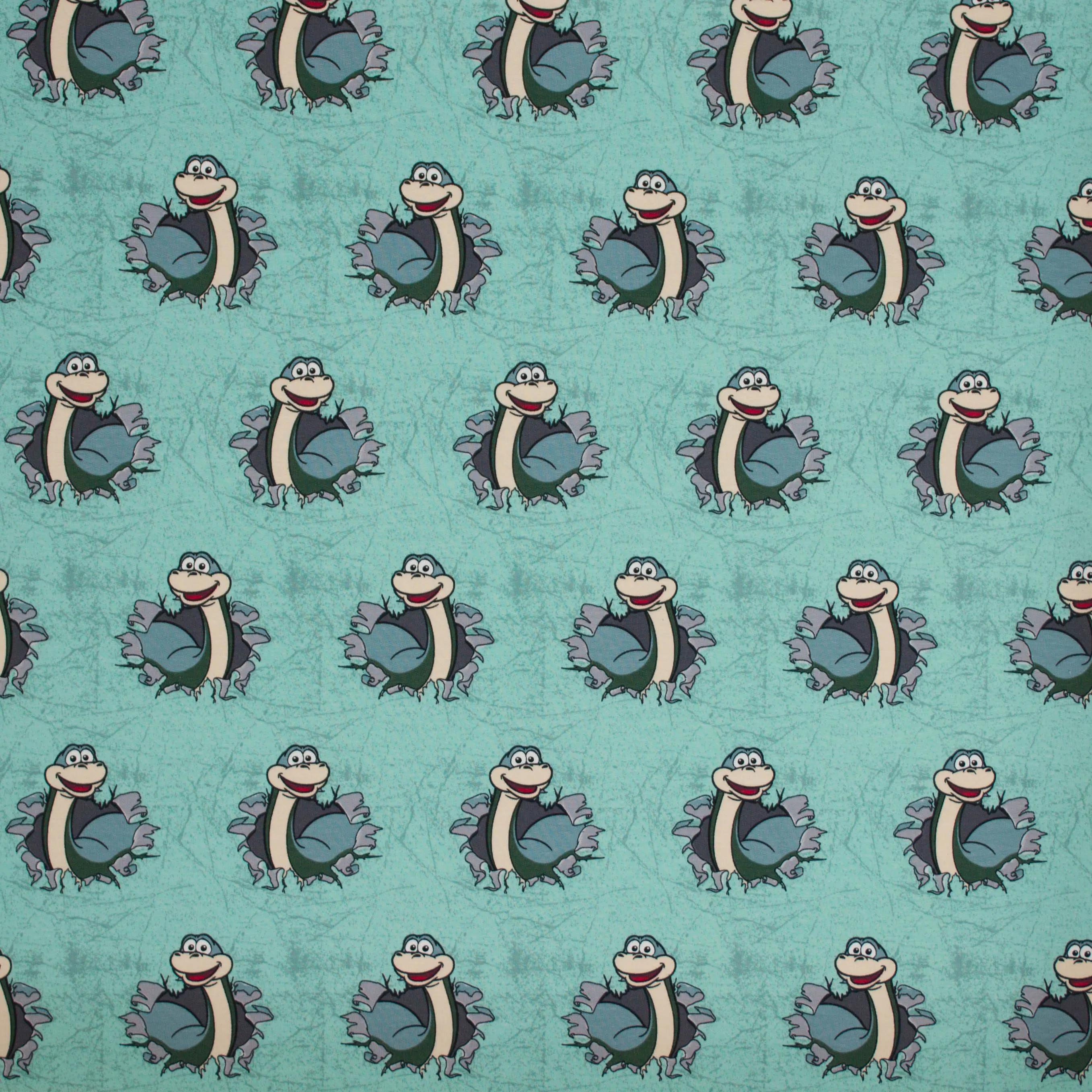 Munt french terry met dino's en gemarmerde achtergrond