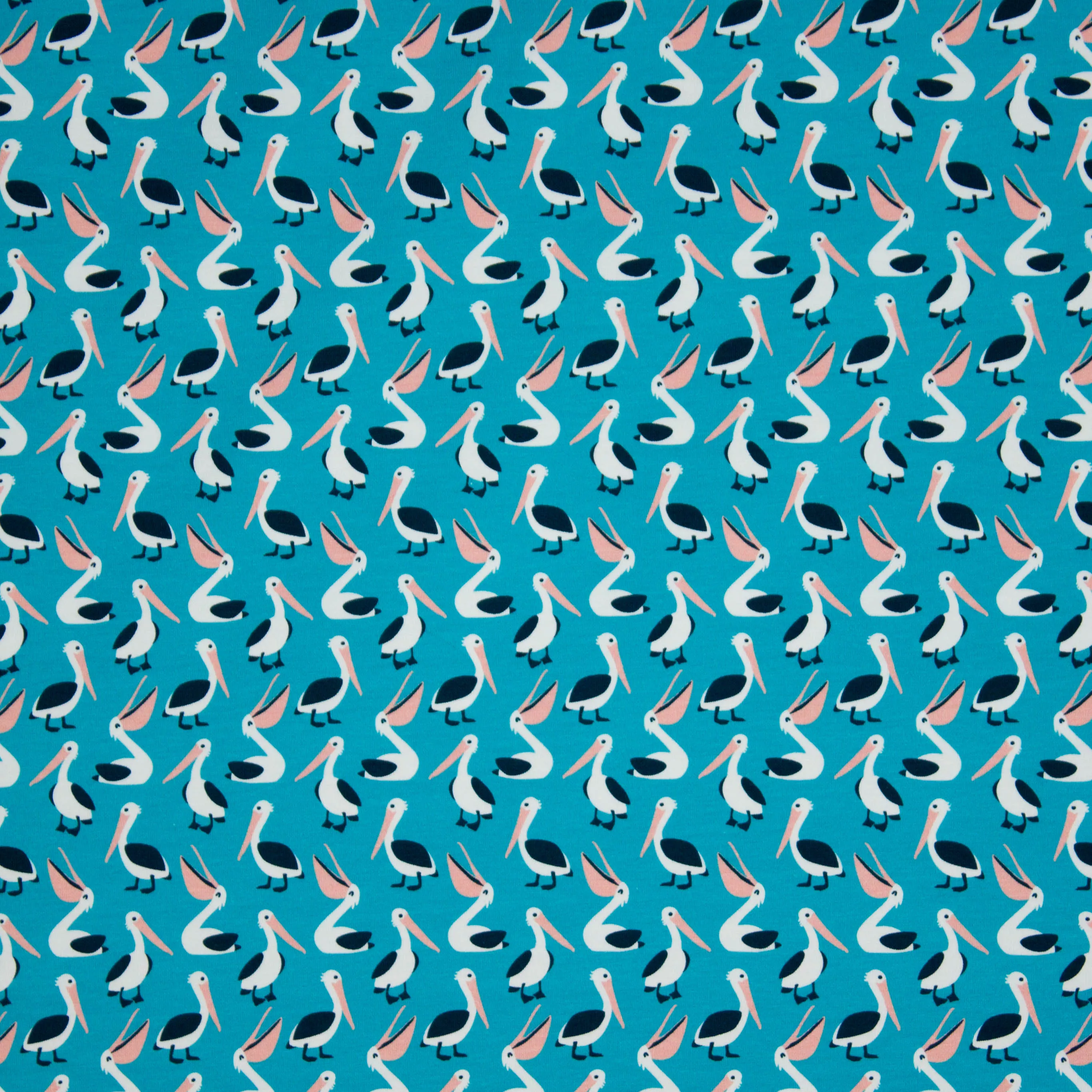 Turquoise tricot met pelikanen by Käselotti