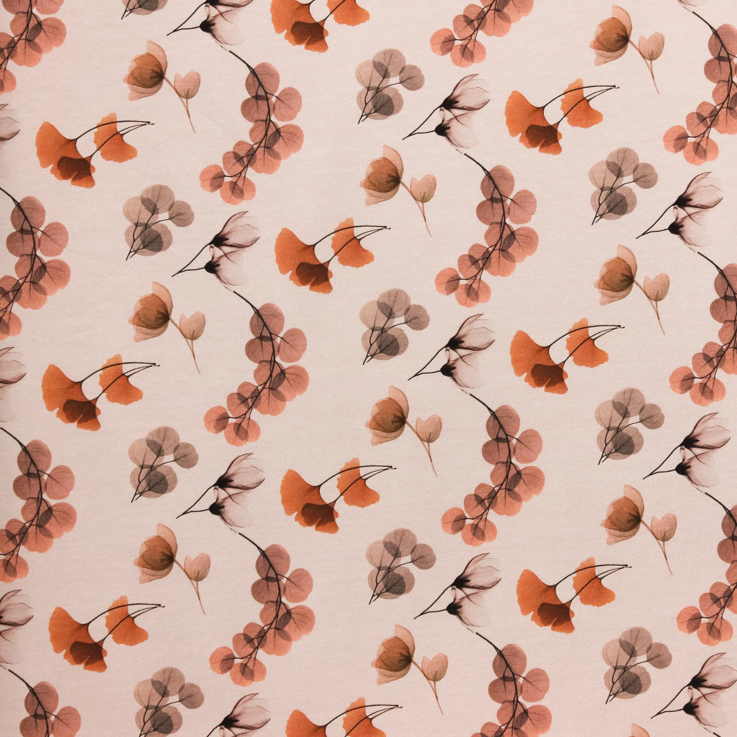 Terra beige french terry met bloemen