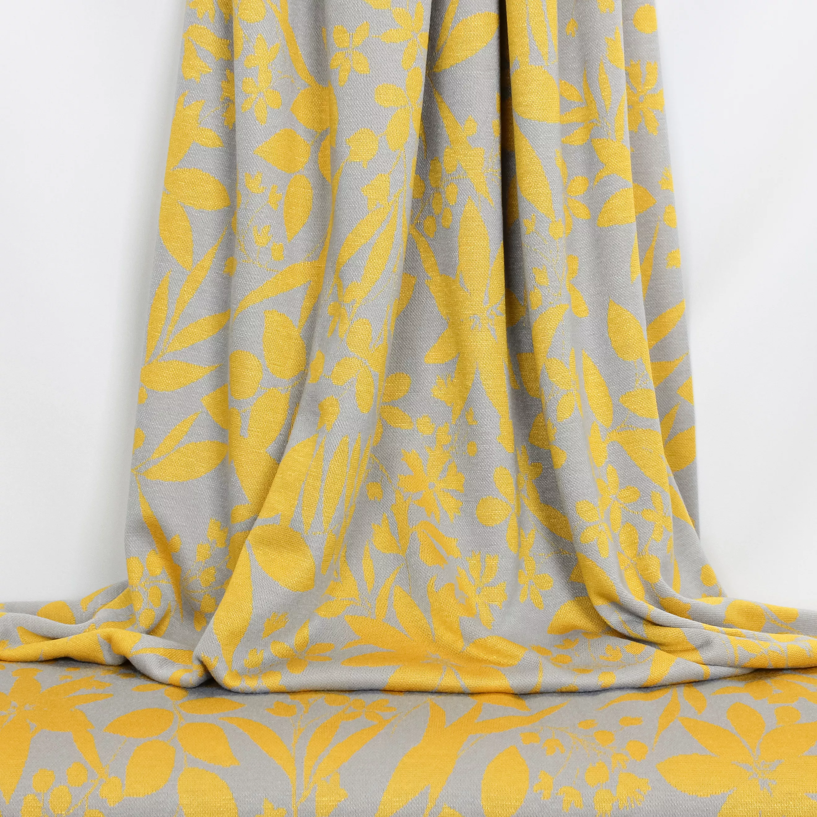 Grijze jacquard met oker bloemenpatroon