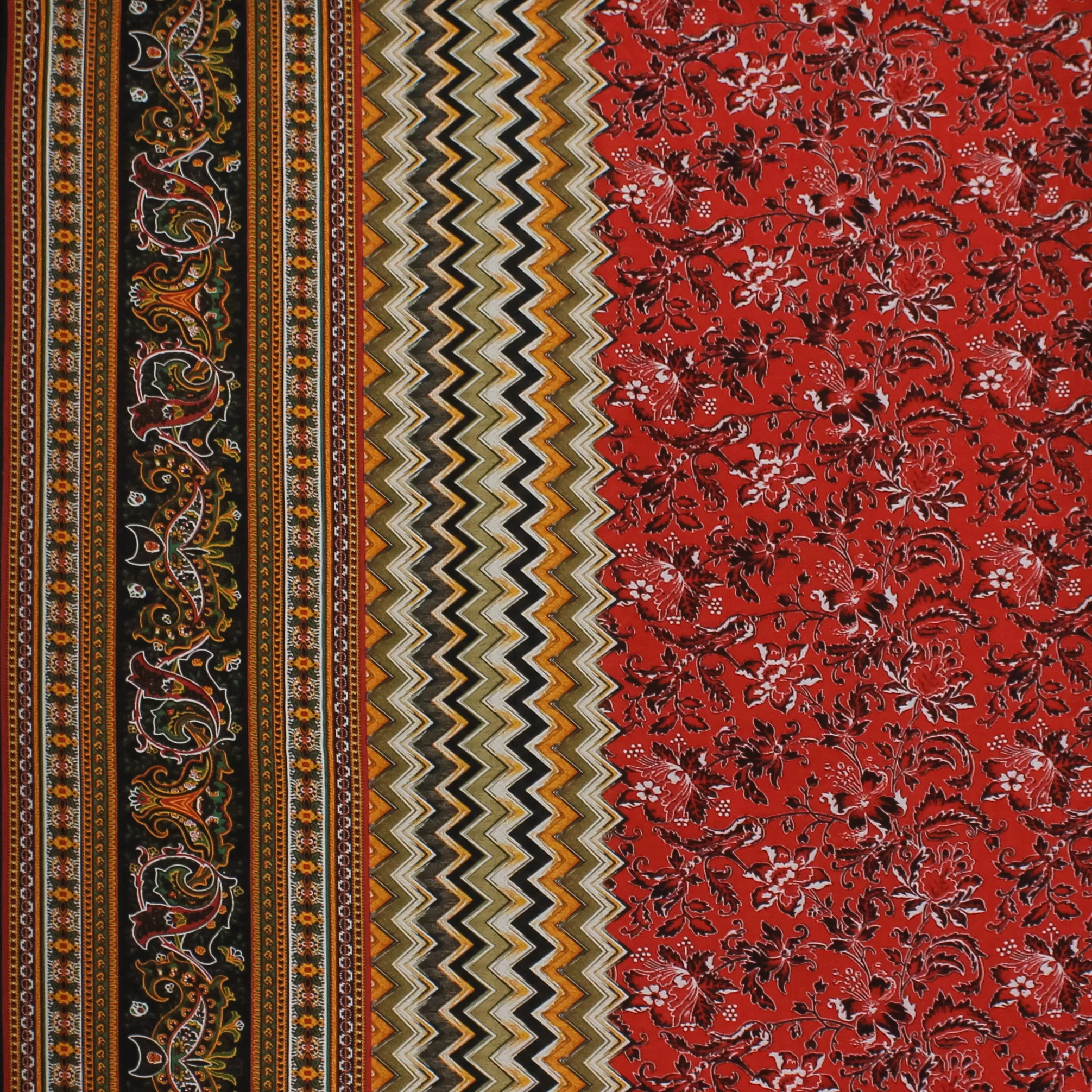 Viscose met Oosters / paisley patroon in rode / bruine tinten
