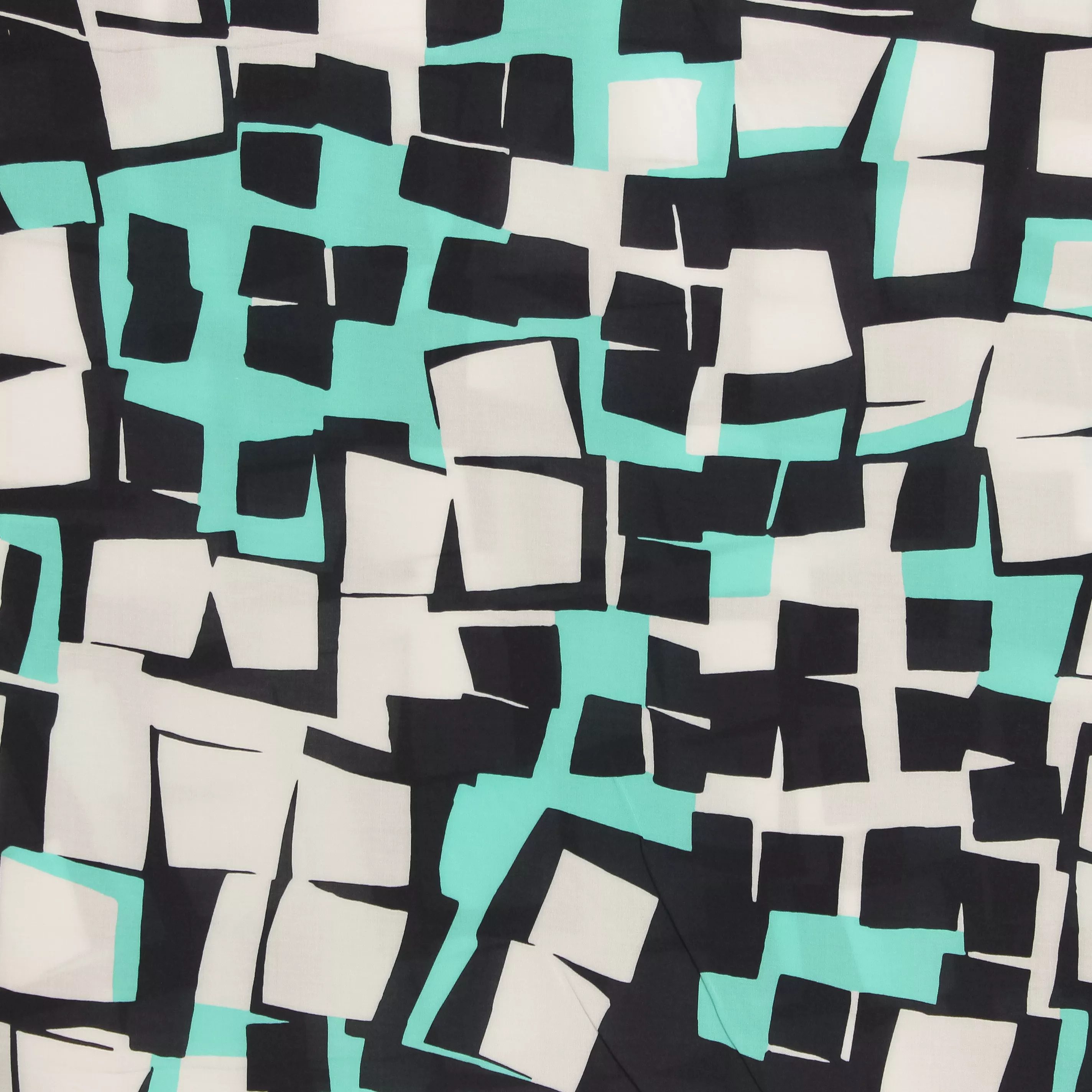 Viscose met turquoise/zwarte abstracte print