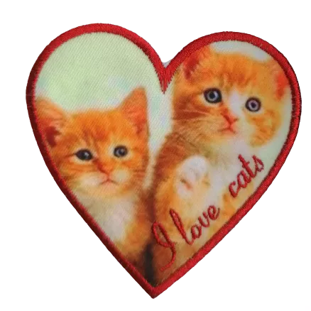 Hartvormige applicatie met katten - 9 x 9 cm