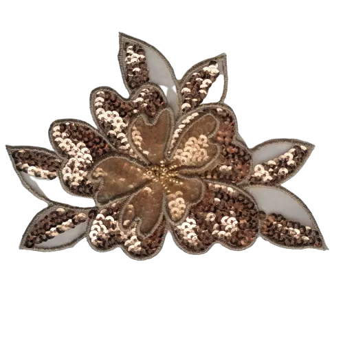 Applicatie bloem met koperkleurige pailletten - 10 x 12 cm